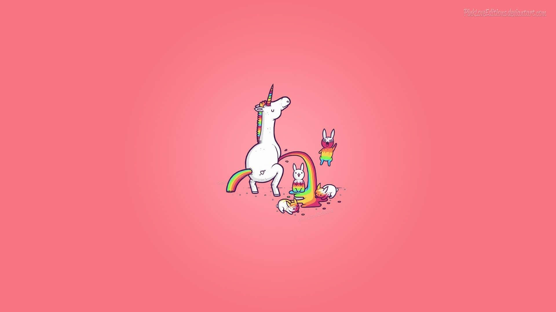 Unicorn Desktop, whimsical cartoon unicorn, rainbow mane and tail, Full HD Desktop Wallpaper