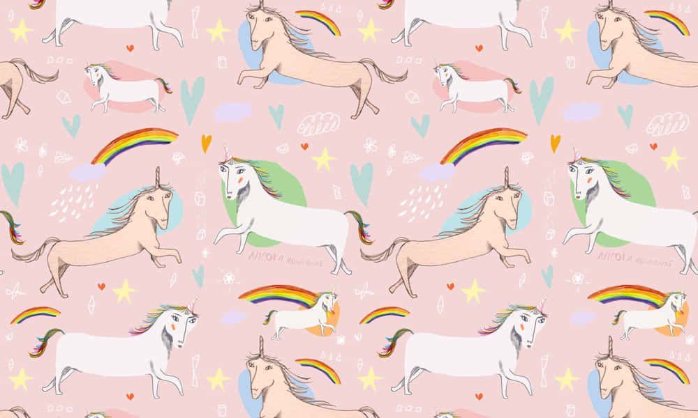 Unicorn Desktop, pastel pink, playful unicorns, SD Desktop Wallpaper