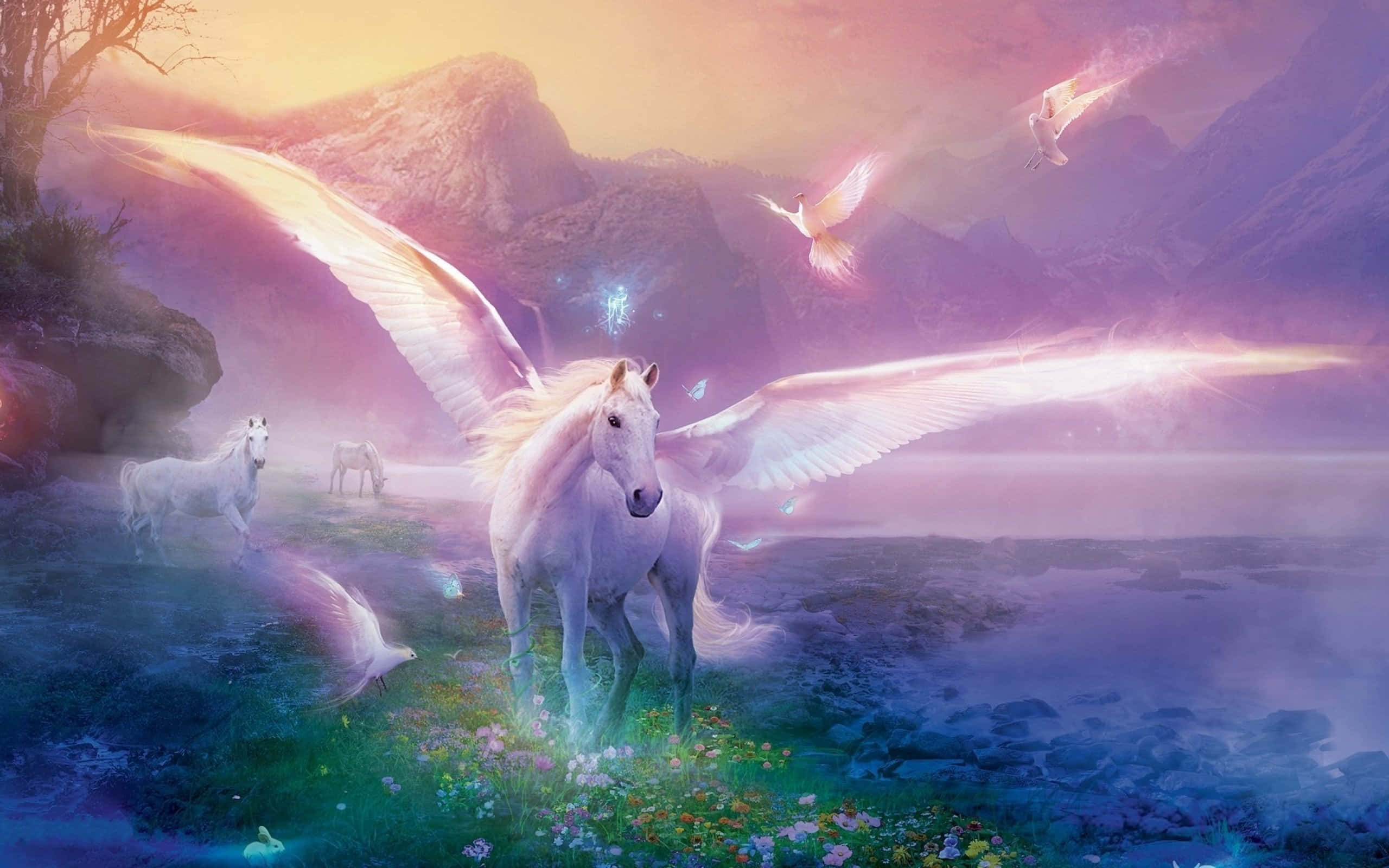 Unicorn Desktop, 2560 x 1600, glowing meadow, 2K Desktop Wallpaper