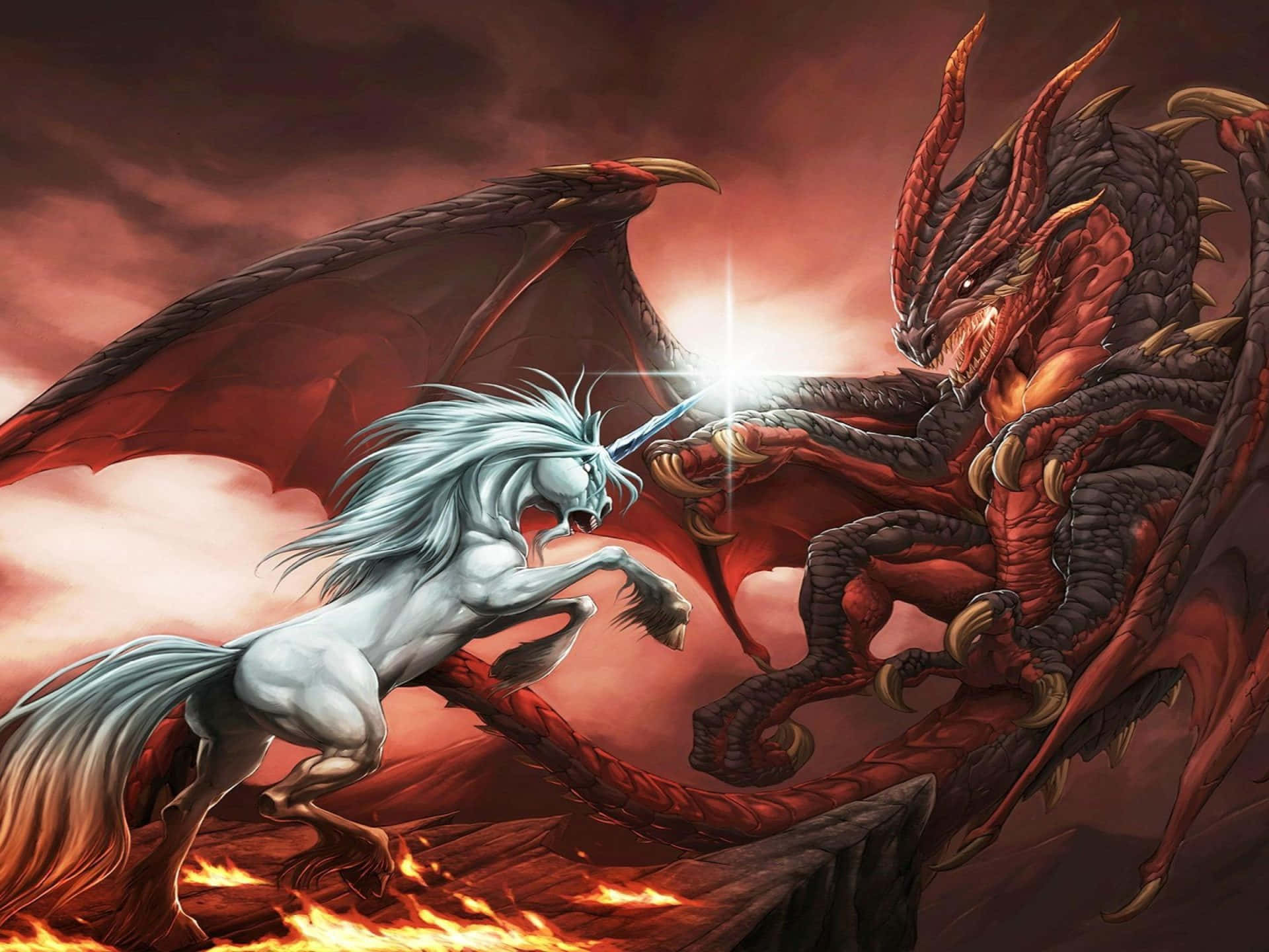 Unicorn Desktop, white unicorn, glowing horn, Full HD Desktop Wallpaper