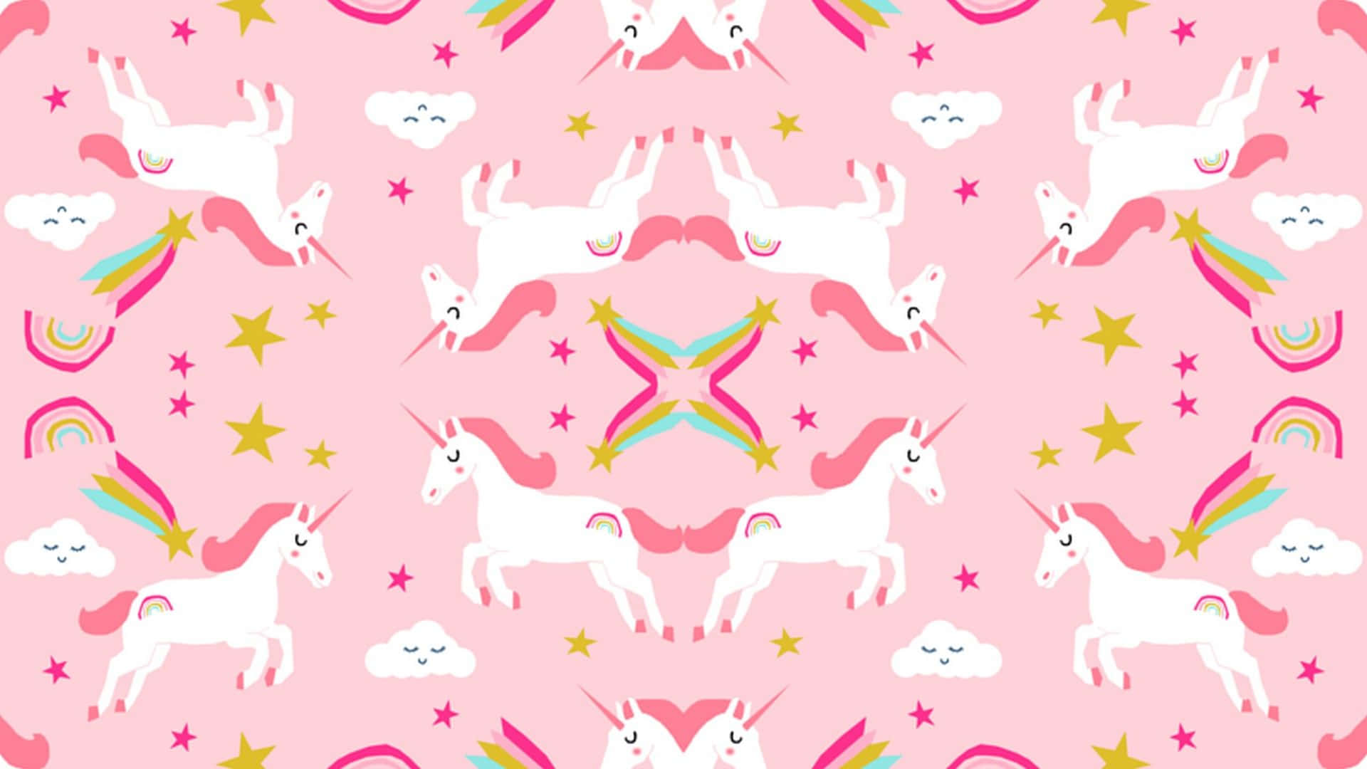 Unicorn Desktop, pink background, white unicorns, Full HD Desktop Wallpaper
