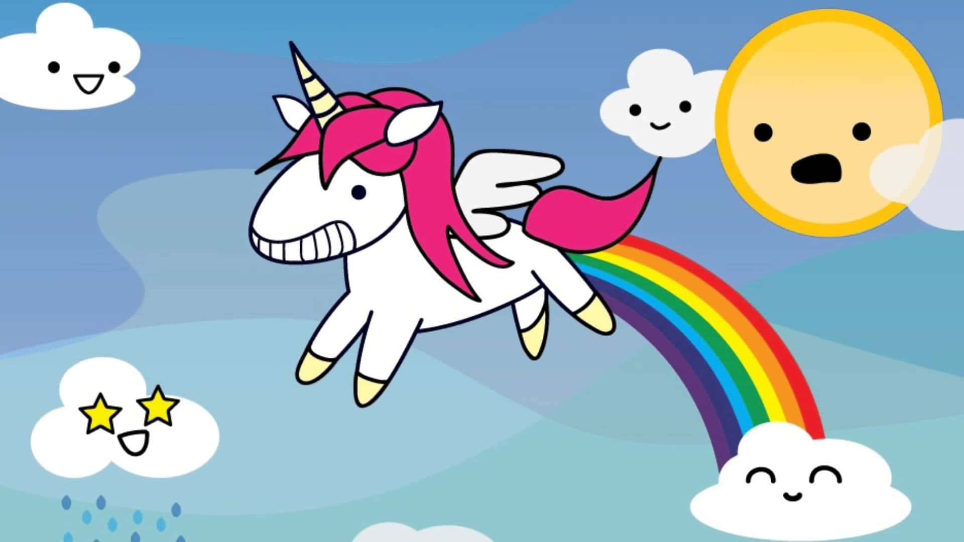 Unicorn Desktop, pink mane, rainbow tail, Full HD Desktop Wallpaper