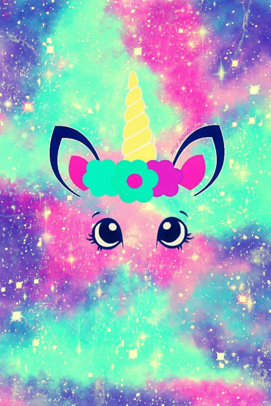 kawaii unicorn, flower crown, cosmic galaxy, HD Phone Wallpaper