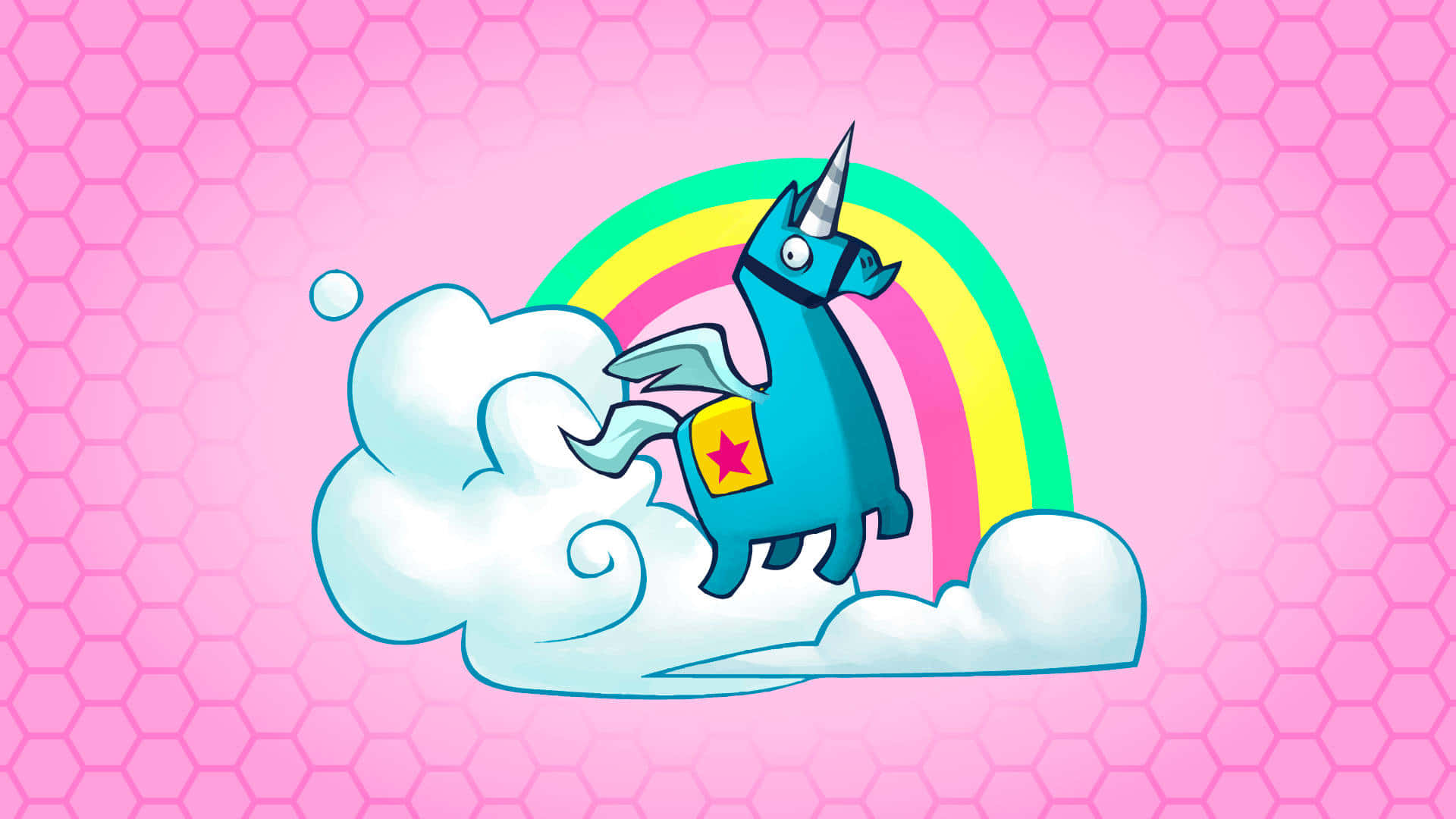 blue cartoon unicorn, wings, star badge, Full HD Desktop Wallpaper