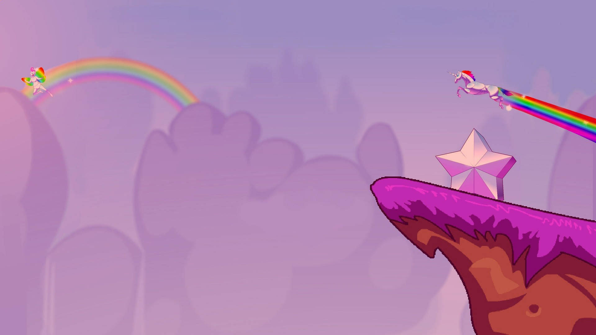 cute unicorn attack laptop, cartoon unicorns, pastel purple sky, Full HD Desktop Wallpaper