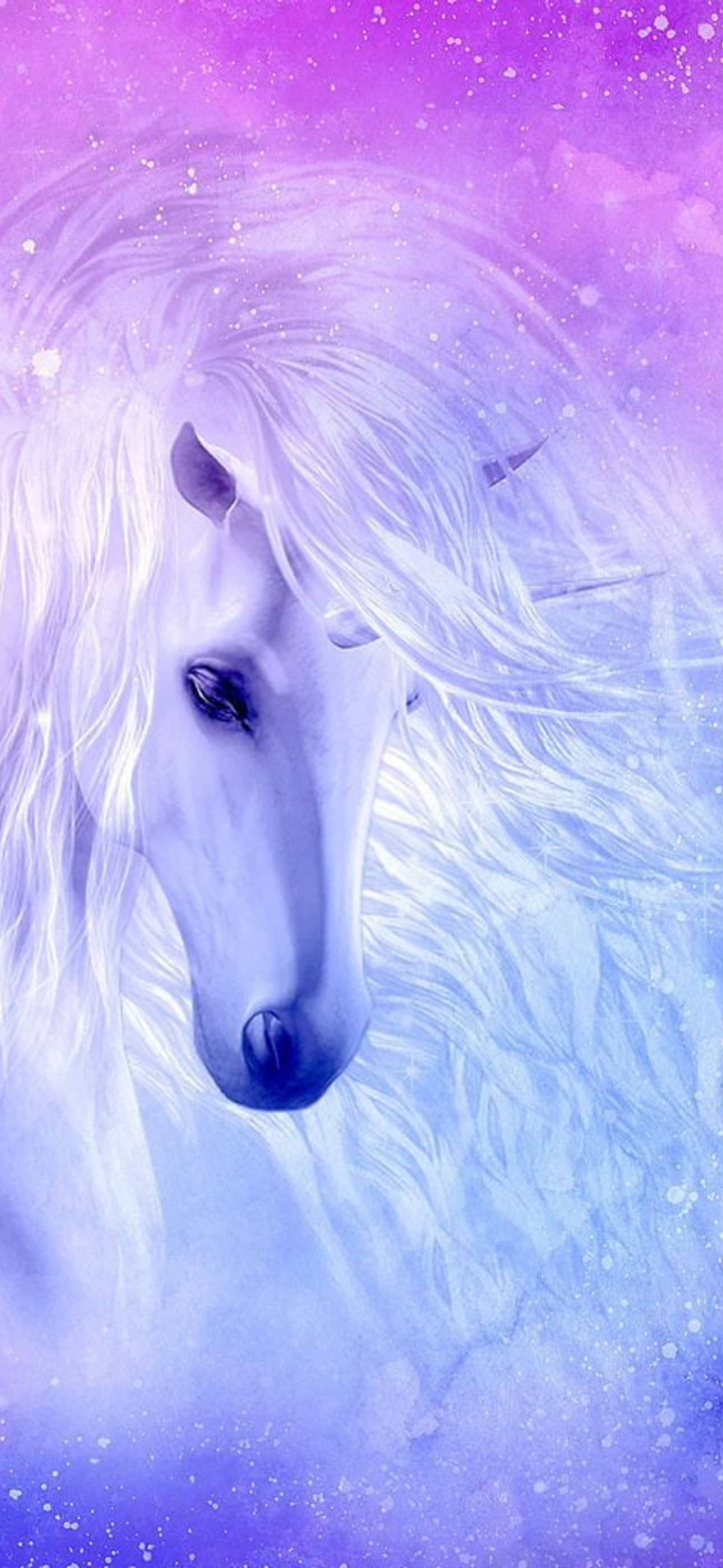 galaxy unicorn, white unicorn, purple and blue cosmic background, 2K Phone Wallpaper