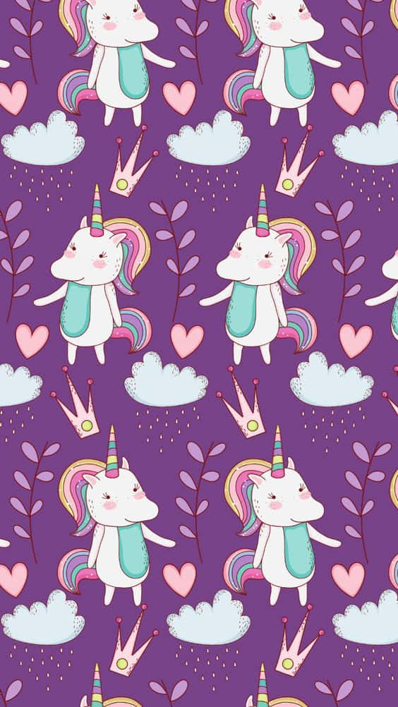 purple unicorn, rainbow manes, clouds, SD Phone Wallpaper