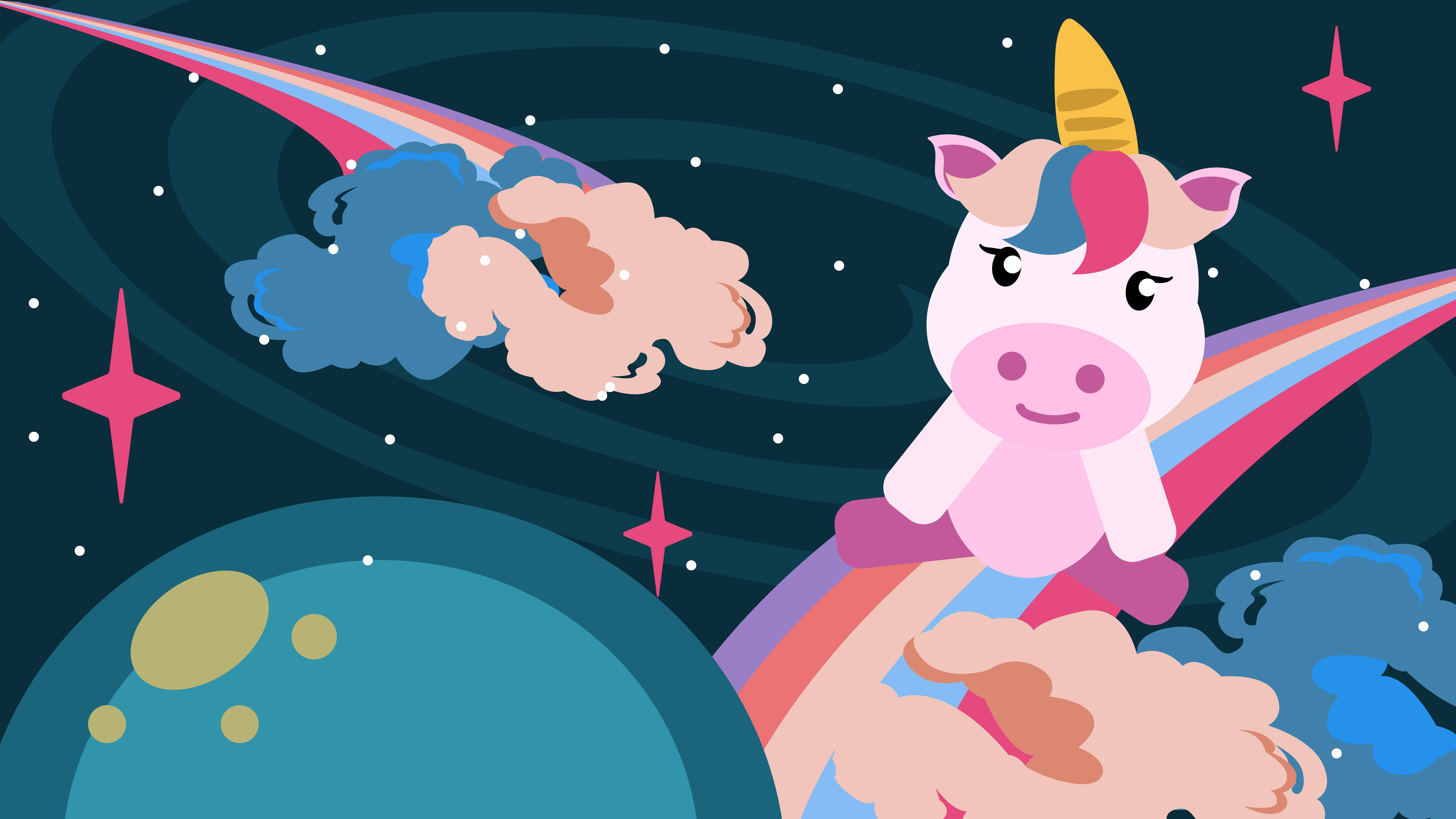 galaxy unicorn, pink cartoon unicorn, rainbow, 8K Desktop Wallpaper