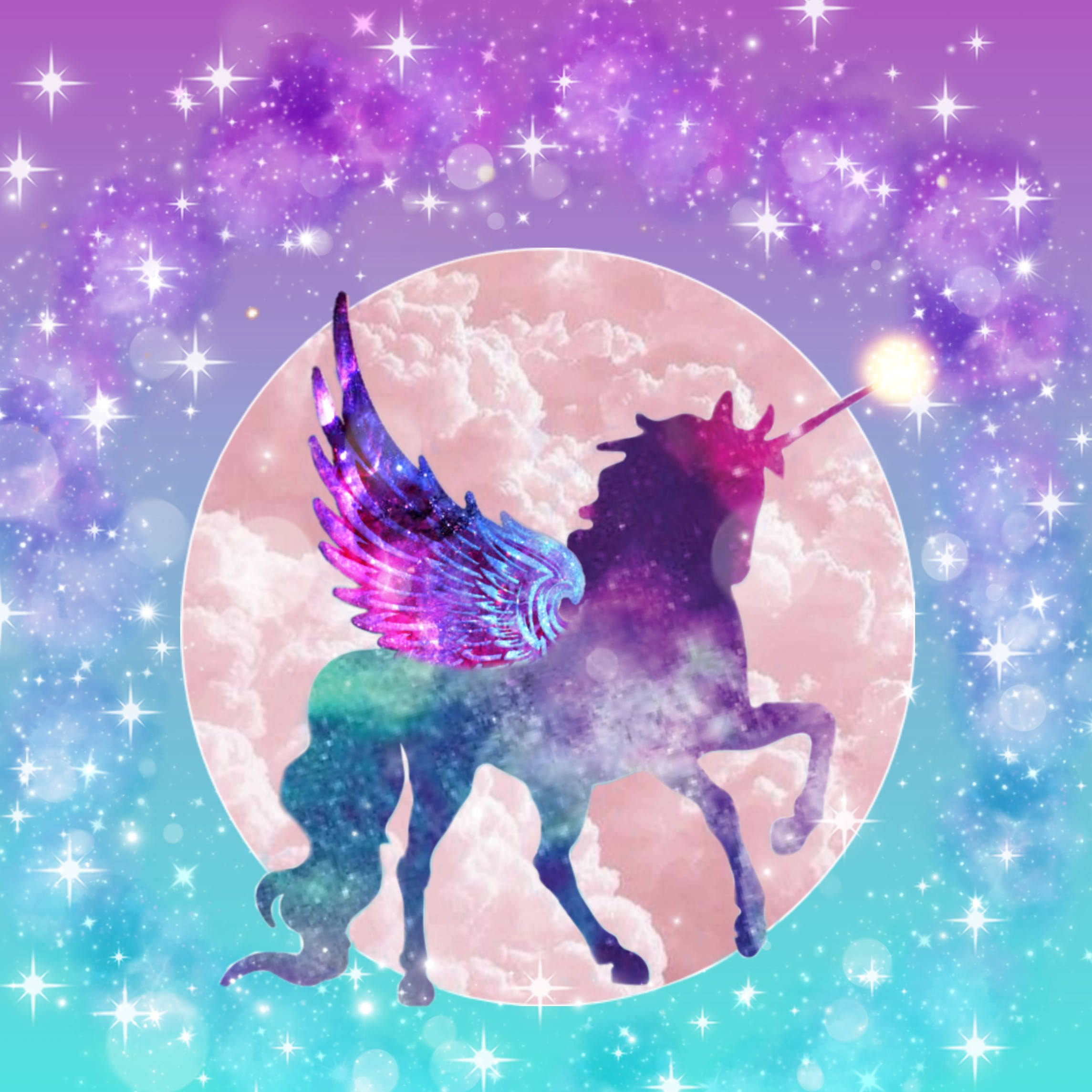 magical galaxy unicorn, winged unicorn silhouette, glittering rainbow wings, Full HD Desktop Wallpaper