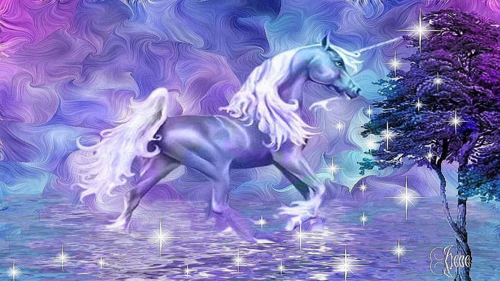 purple unicorn, silver unicorn, sparkling purple, Full HD Desktop Wallpaper