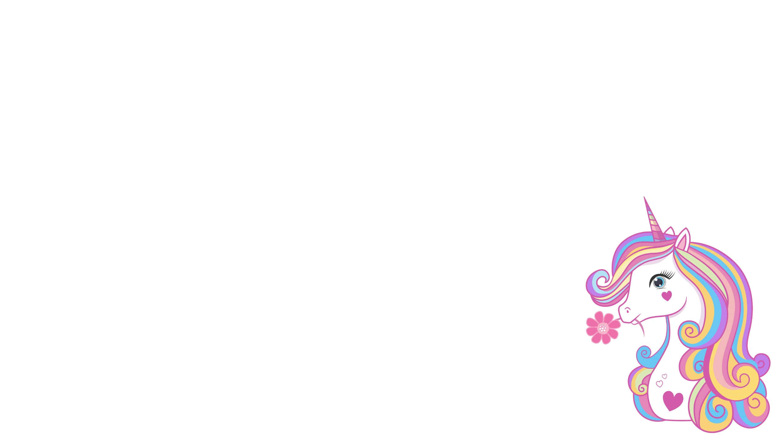 cute white unicorn, rainbow mane, rainbow horn, 2K Desktop Wallpaper