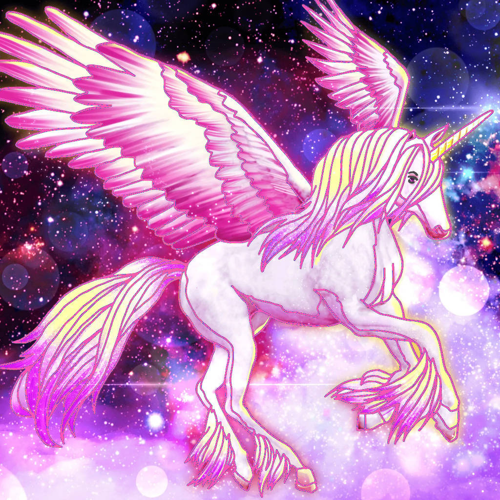 galaxy unicorn creature, pink wings, pink mane, SD Desktop Wallpaper