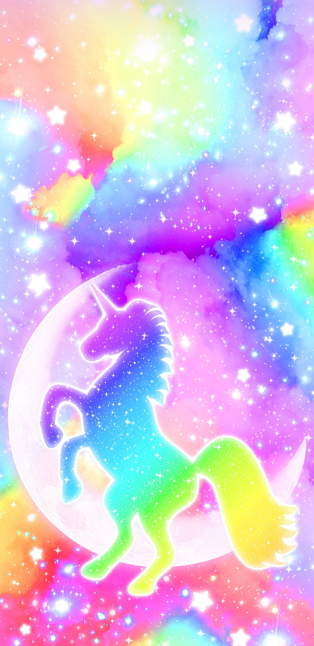 moon, glitter, unicorn, Full HD Phone Wallpaper