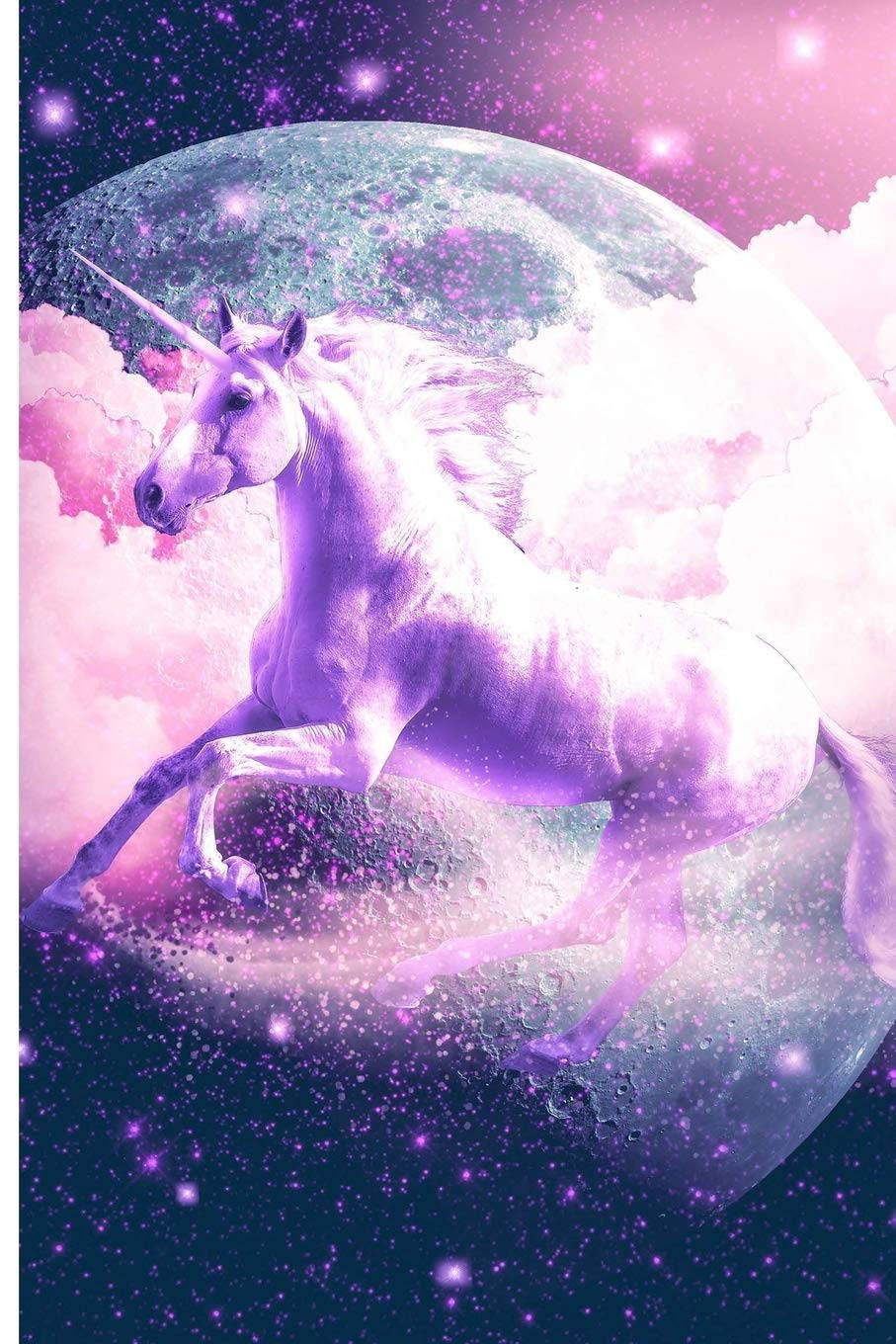 galaxy unicorn, pink skies, glowing purple unicorn, HD Phone Wallpaper
