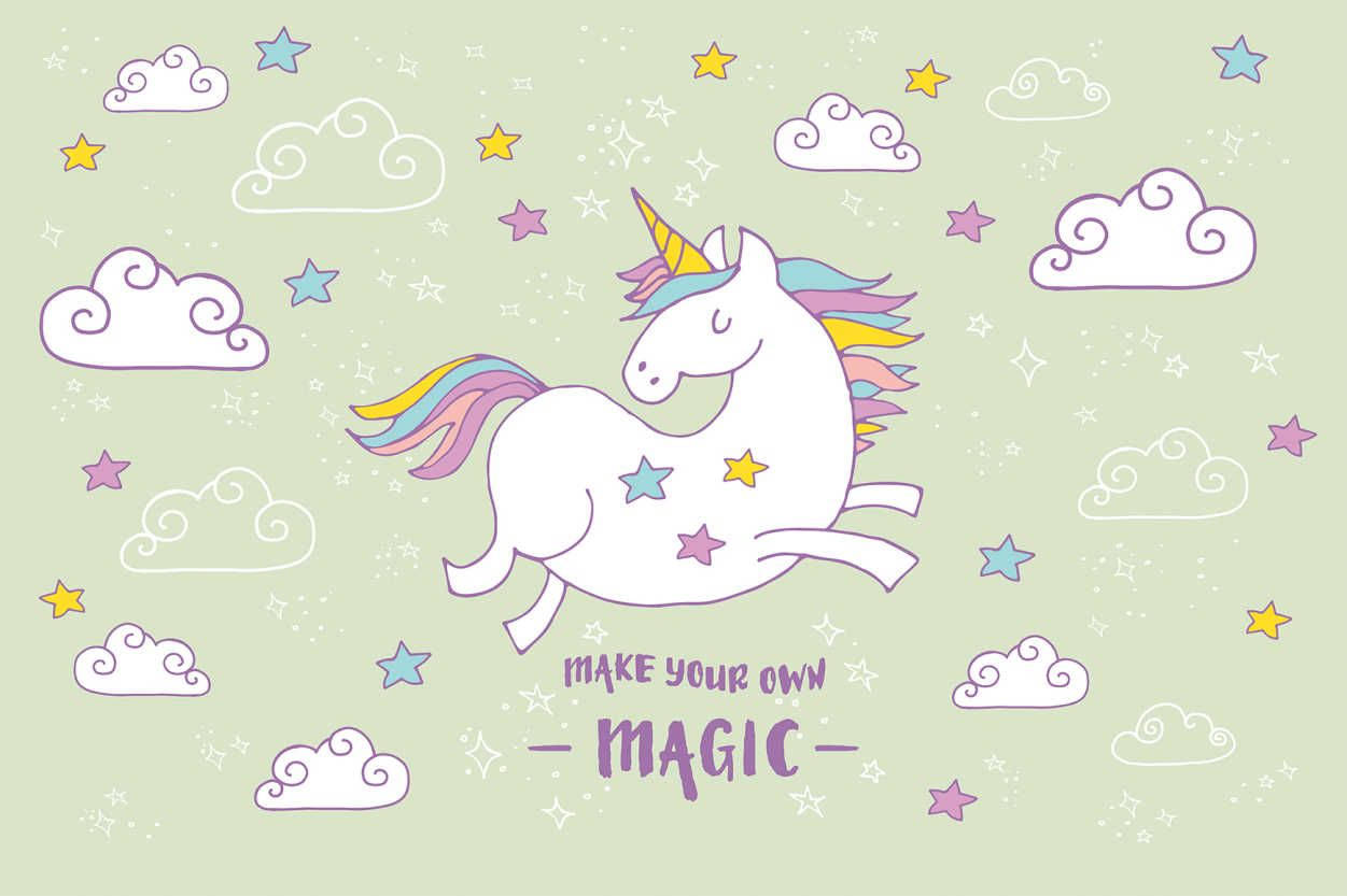 happy unicorn, rainbow mane, rainbow horn, SD Desktop Wallpaper