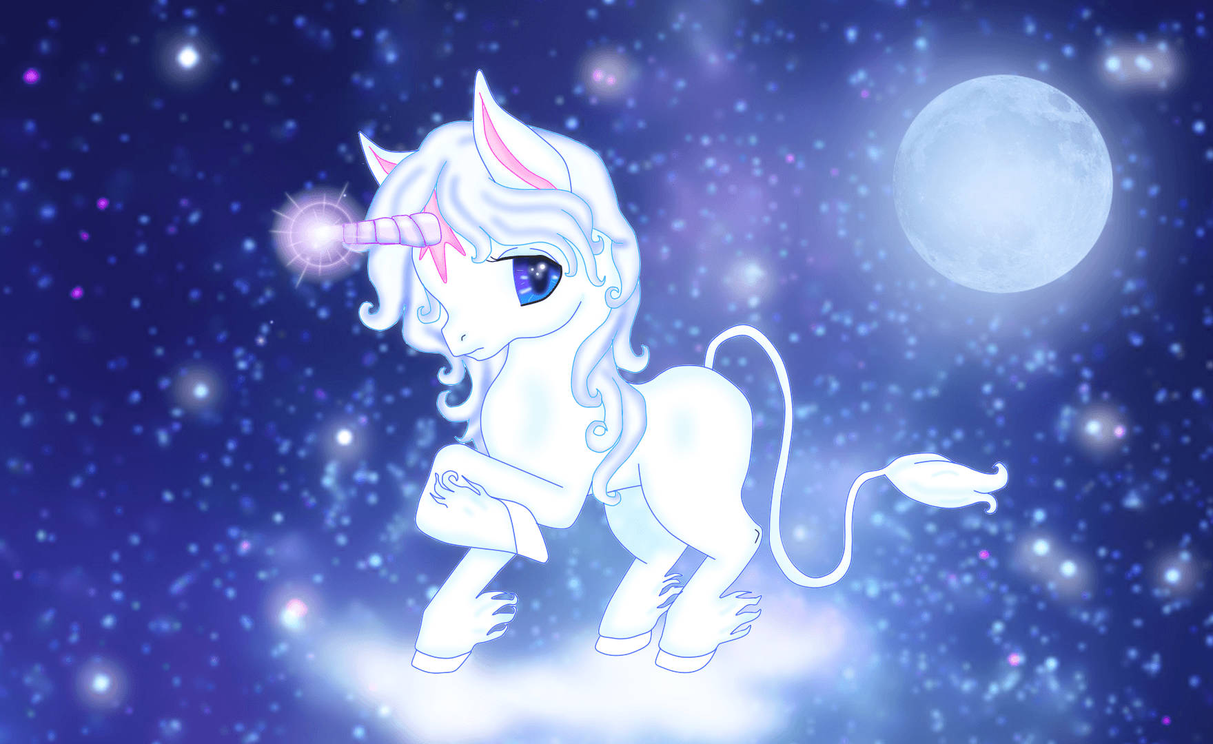 baby unicorn, glowing white, pink horn, HD Desktop Wallpaper