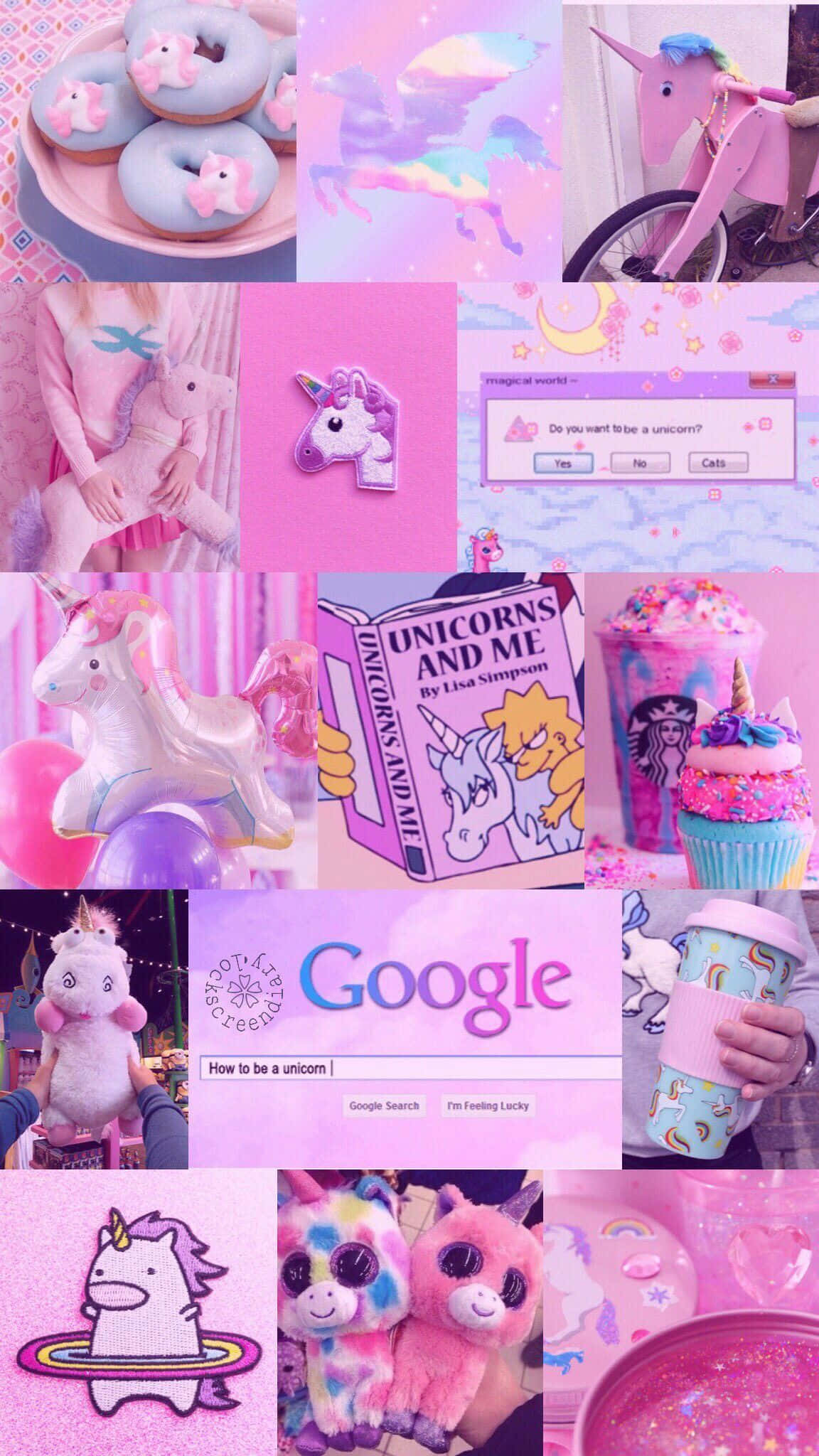 unicorn, pink collage, cupcakes, Full HD Phone Wallpaper