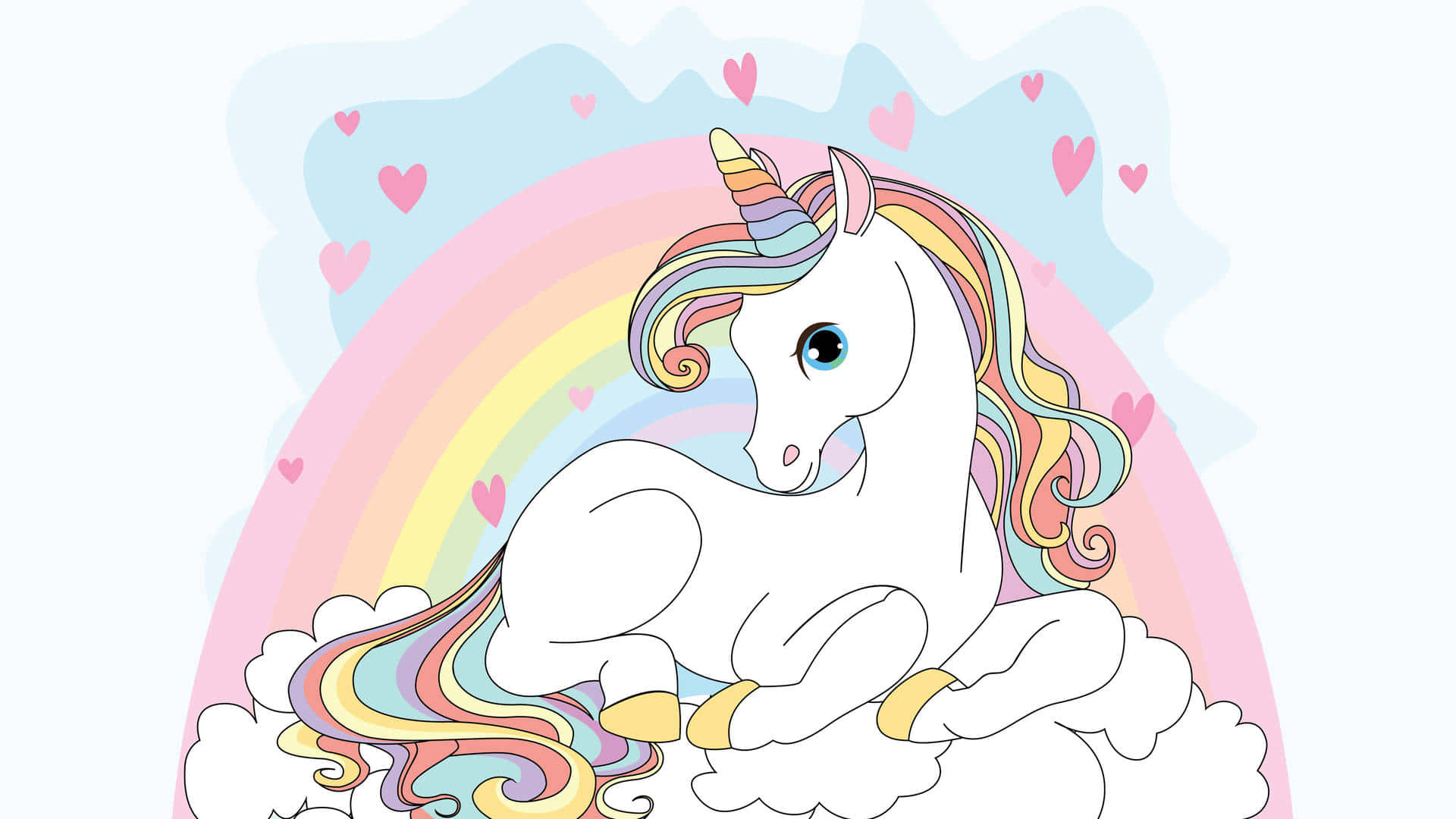 unicorn, rainbow mane, rainbow horn, Full HD Desktop Wallpaper