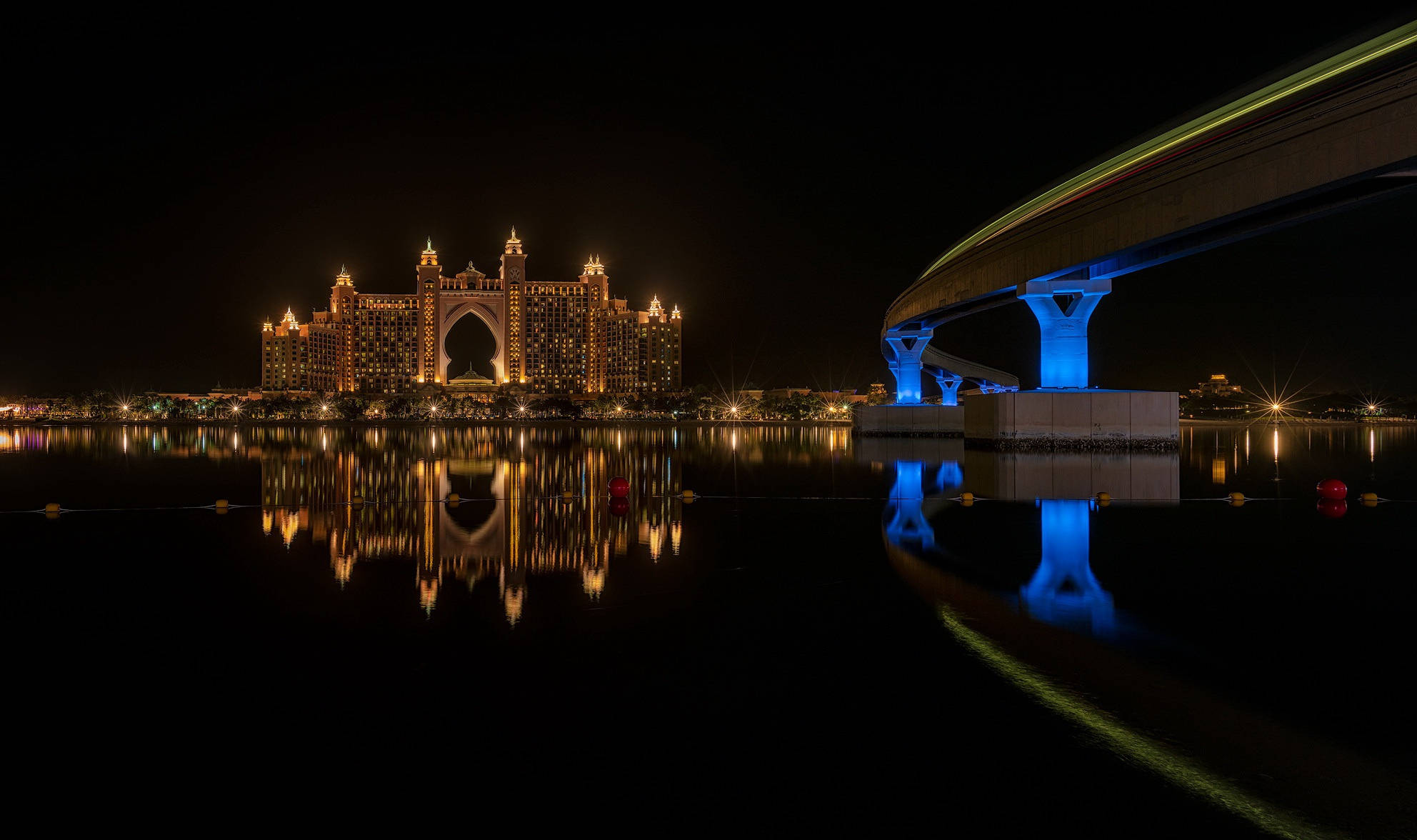 United Arab Emirates, black night, glowing bridge, Full HD Desktop Wallpaper