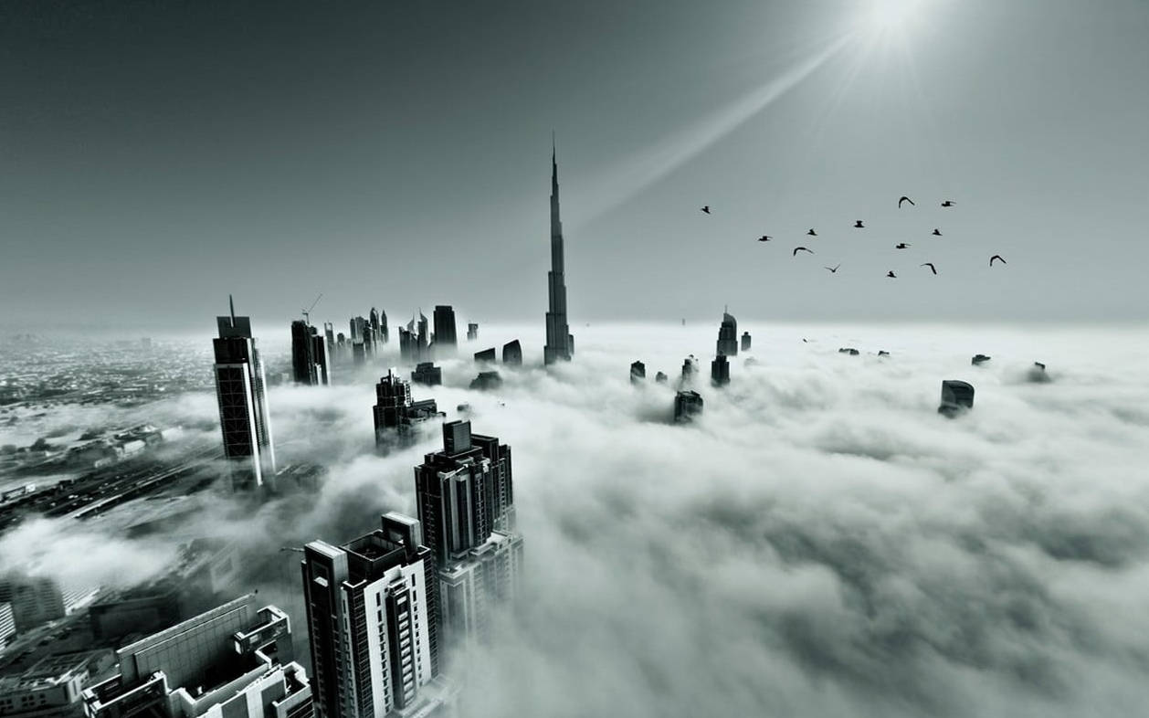 United Arab Emirates, monochrome, aerial view, SD Desktop Wallpaper