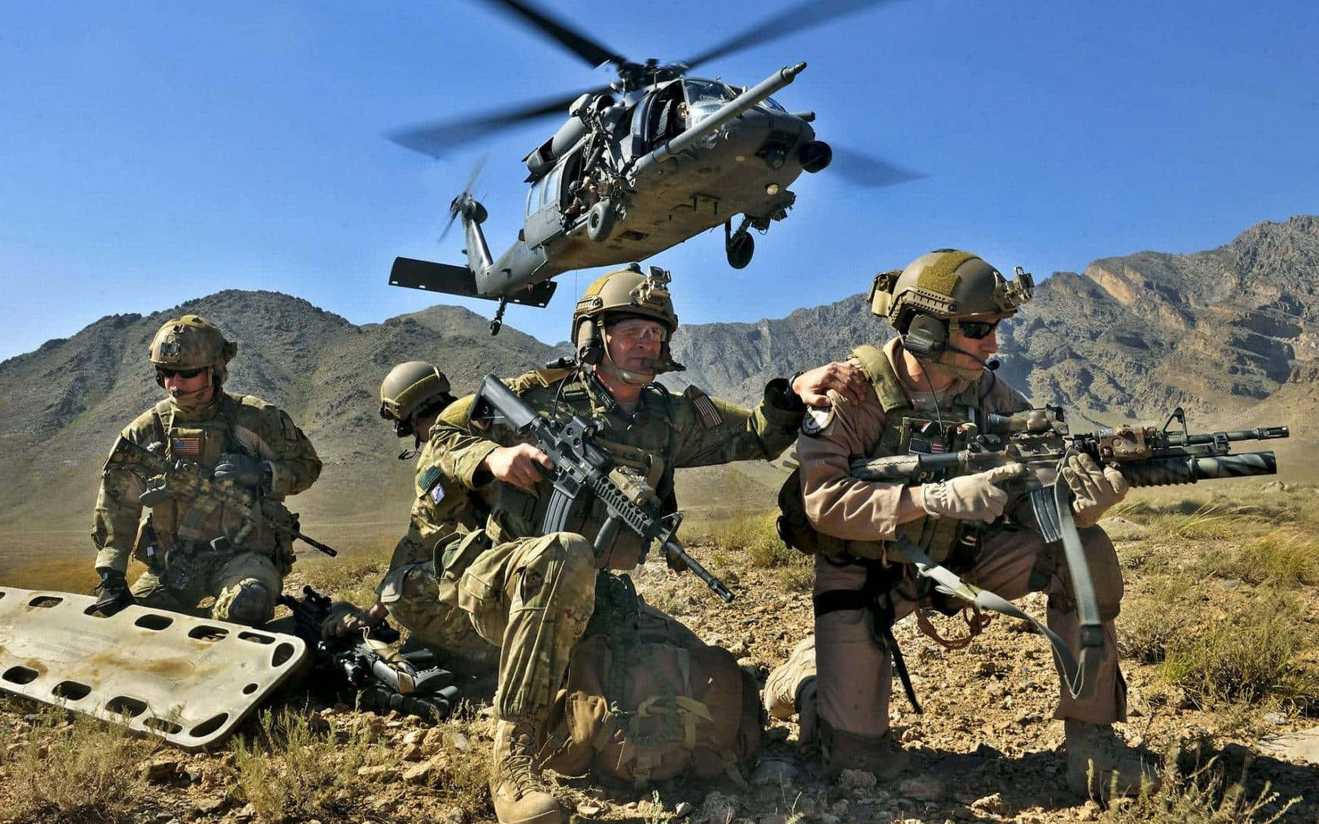 United States Army, desert terrain, rocky mountains, Full HD Desktop Wallpaper