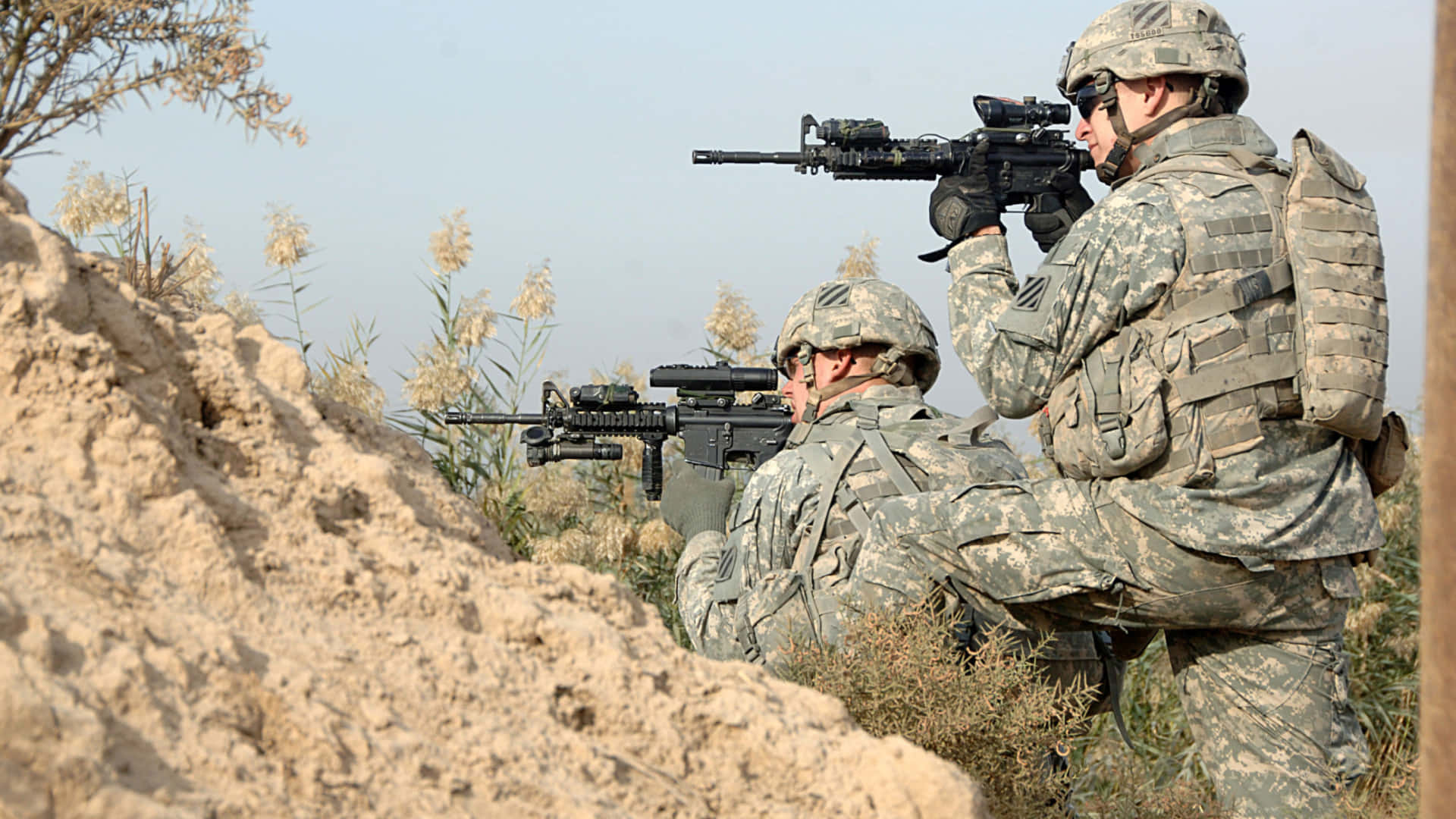 United States Army, camouflage gear, dirt mound, Full HD Desktop Wallpaper