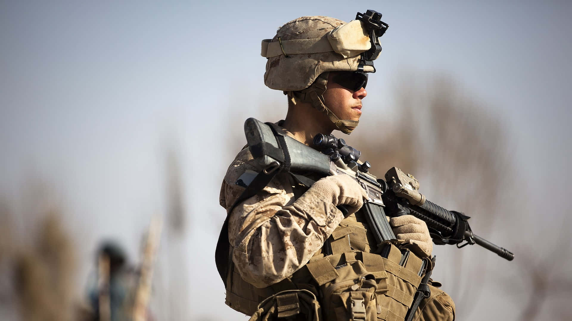 United States Army, desert camouflage gear, rifle, Full HD Desktop Wallpaper
