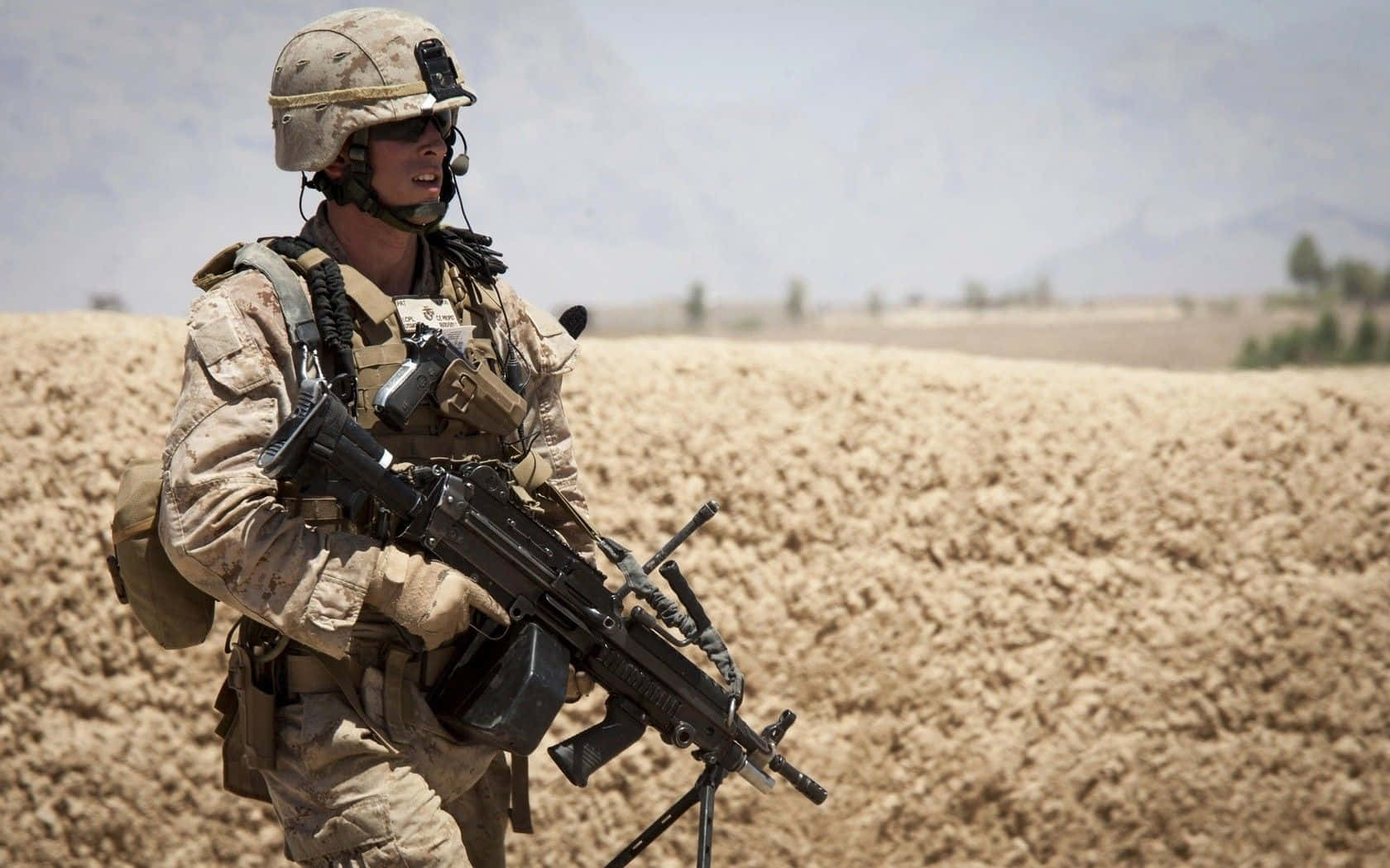 United States Army, desert camouflage gear, heavy machine gun, HD Desktop Wallpaper