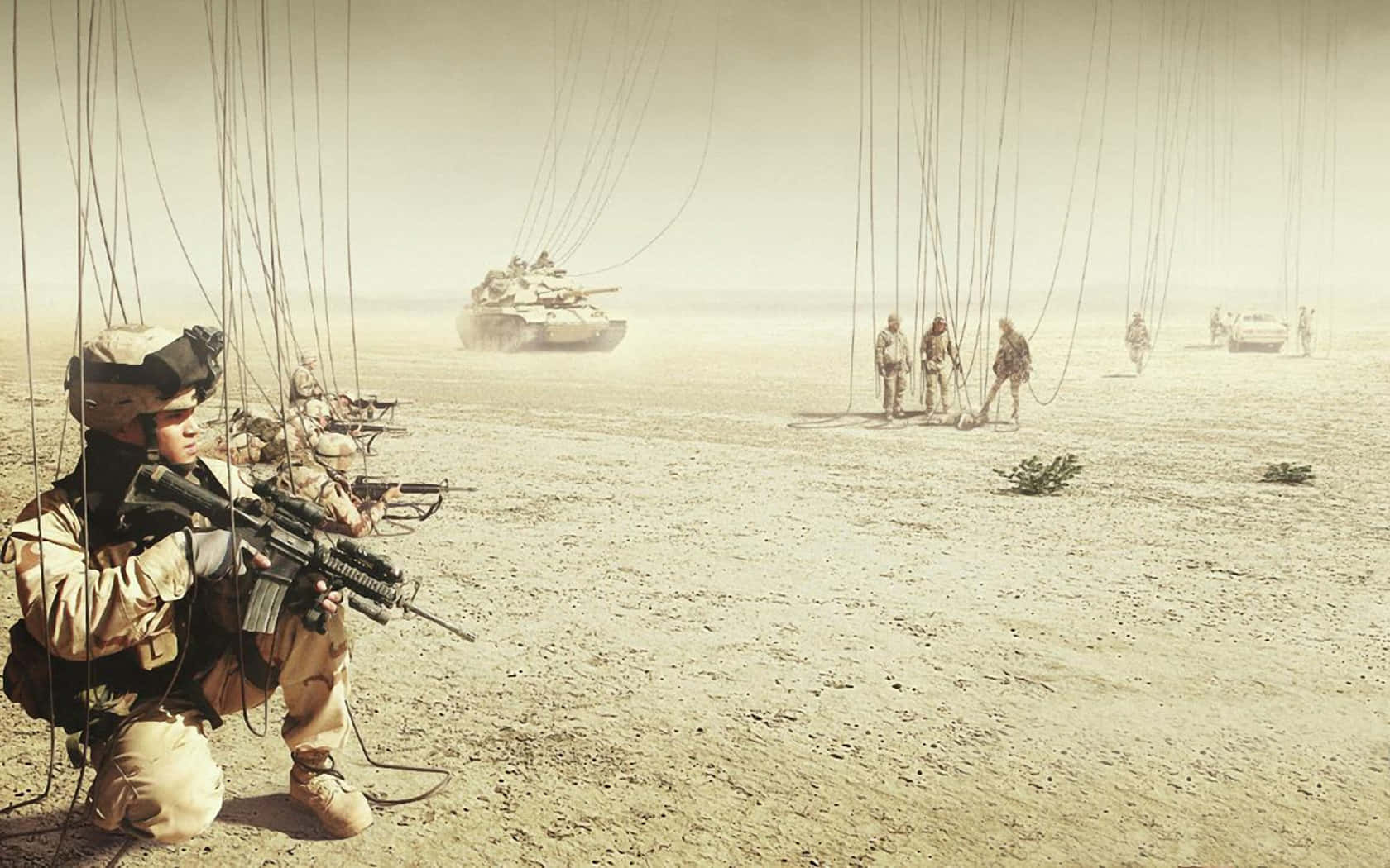United States Army, desert camouflage, suspended wires, HD Desktop Wallpaper