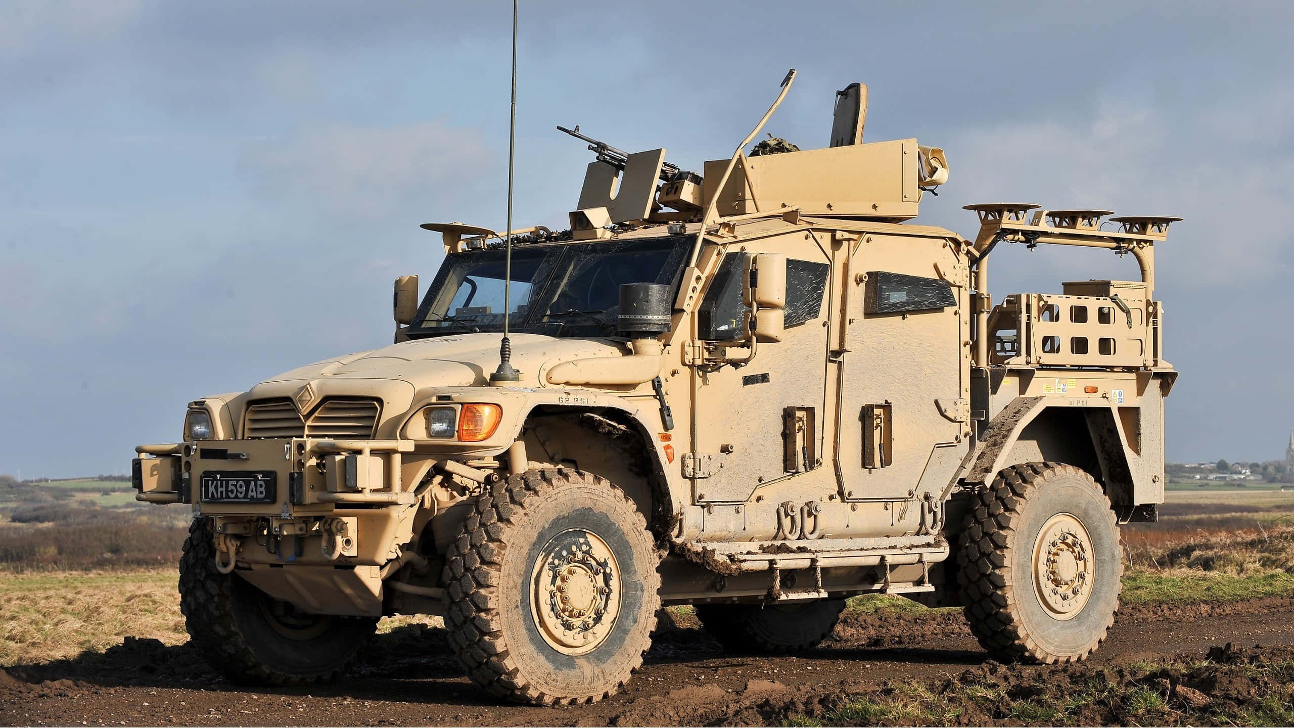 United States Army, tan armored military vehicle, large tires, 2K Desktop Wallpaper