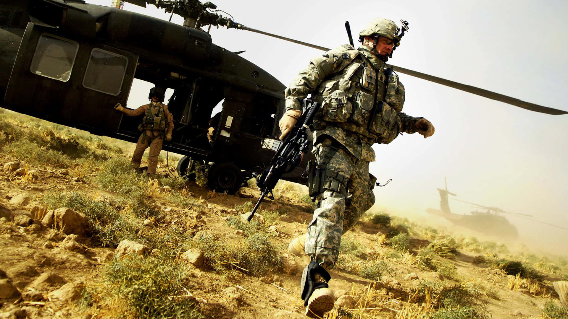 United States Army, camouflage gear, black helicopter, Full HD Desktop Wallpaper