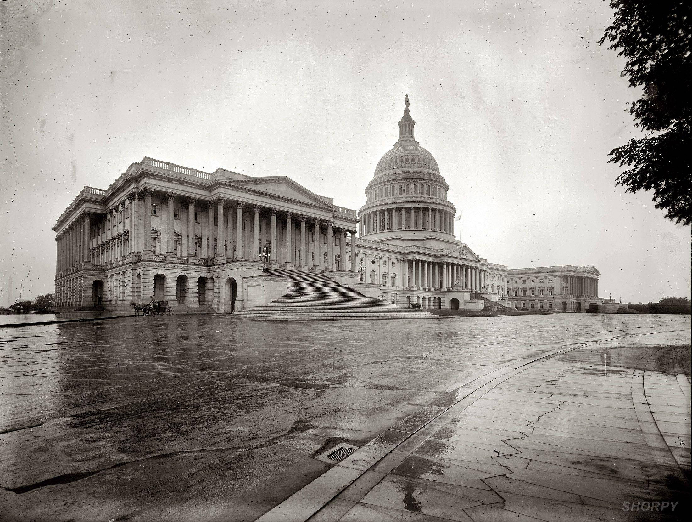 United States Capitol, black and white photo, rainy day, Full HD Desktop Wallpaper