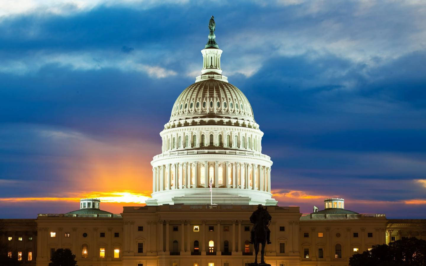 United States Capitol, dusk, warm lights, HD Desktop Wallpaper