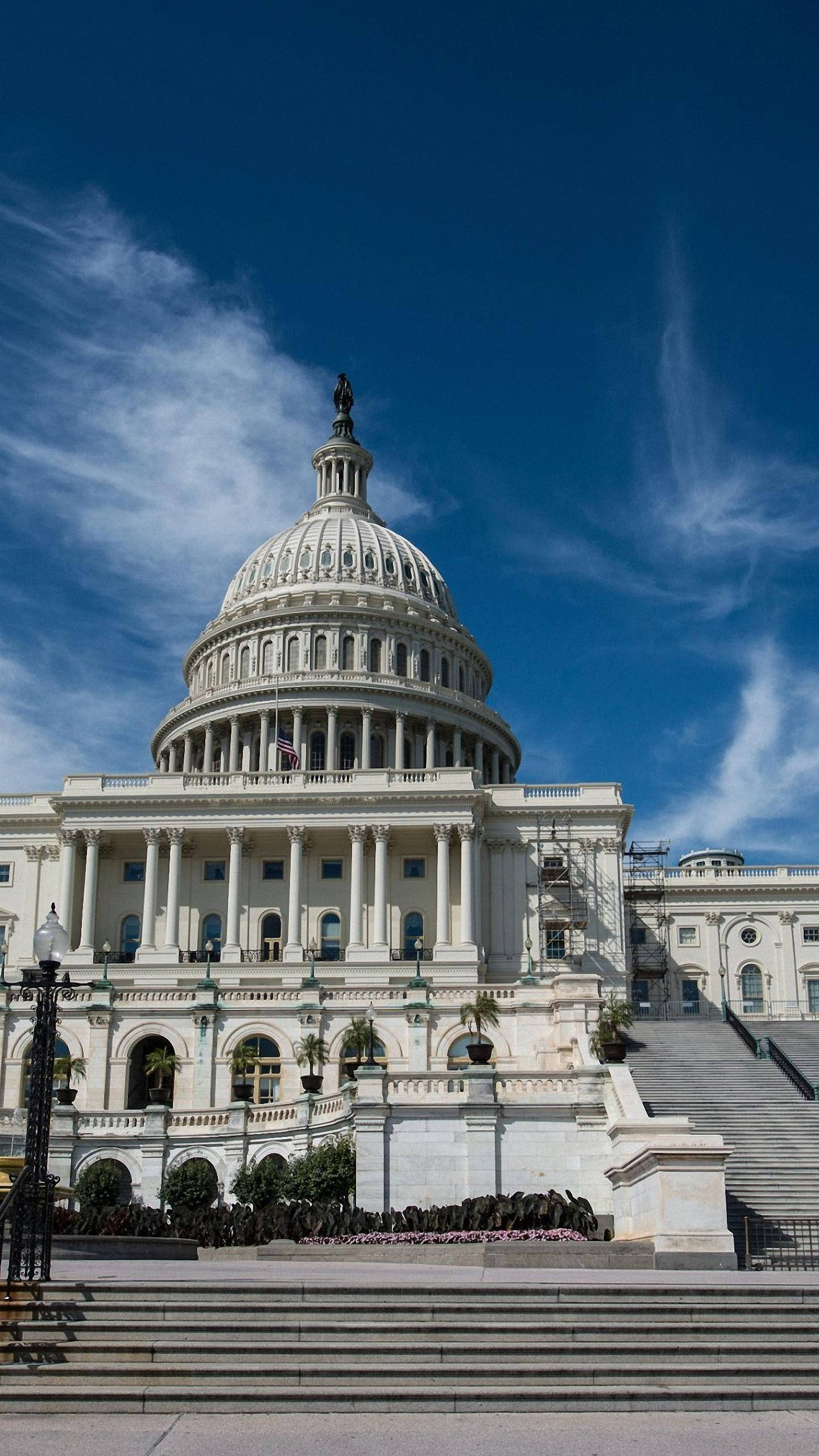 United States Capitol, white dome, grand columns, 2K Phone Wallpaper
