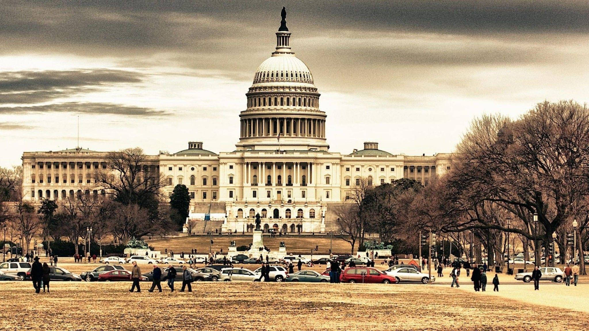 United States Capitol, sepia, cloudy sky, Full HD Desktop Wallpaper