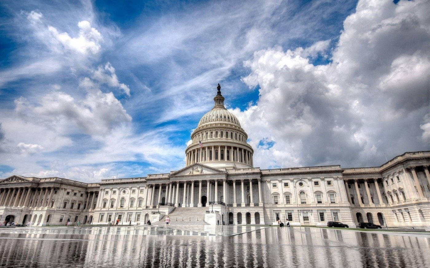 United States Capitol, dramatic sky, wet plaza, HD Desktop Wallpaper