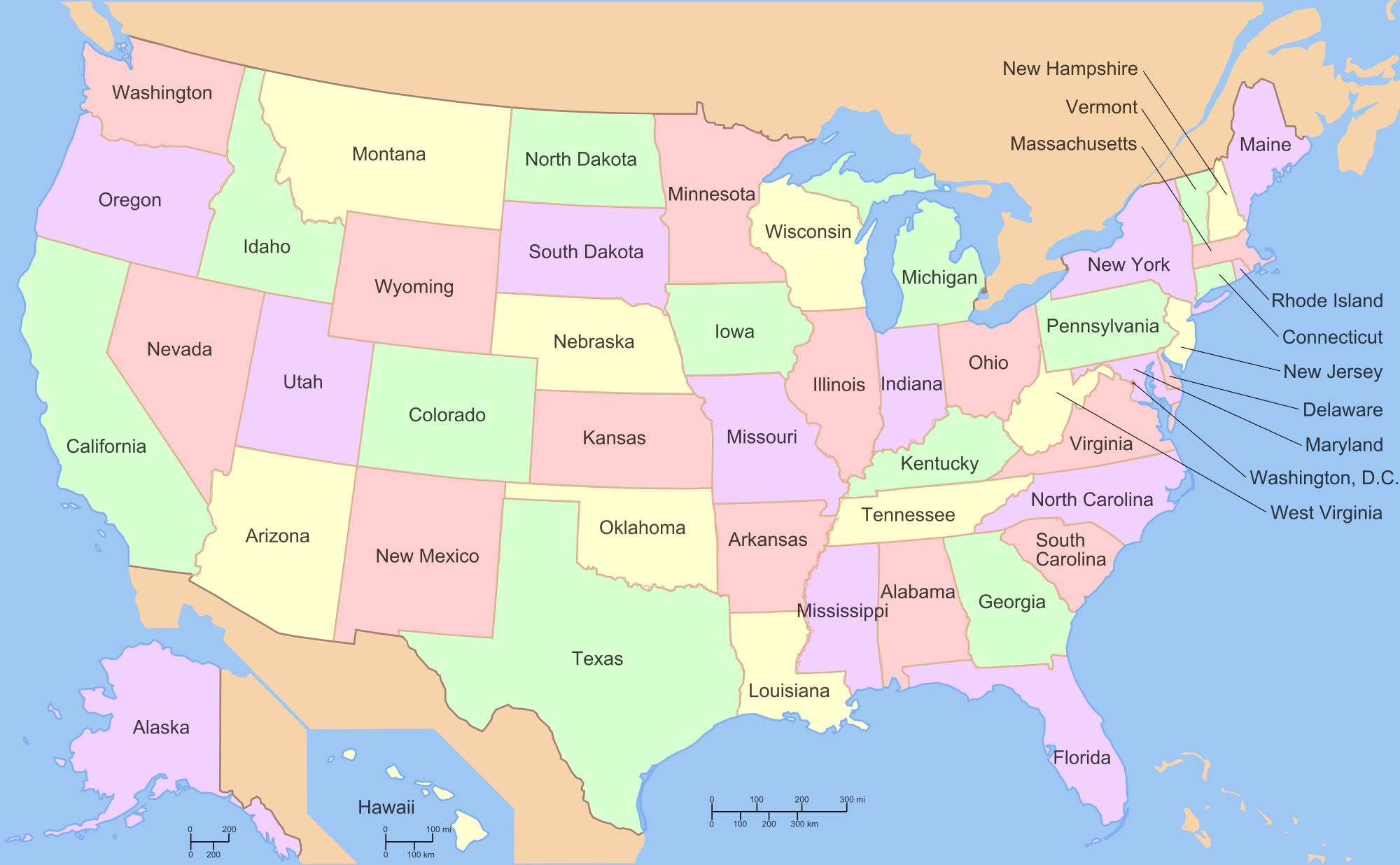 United States Map, pastel tones, political map, Full HD Desktop Wallpaper