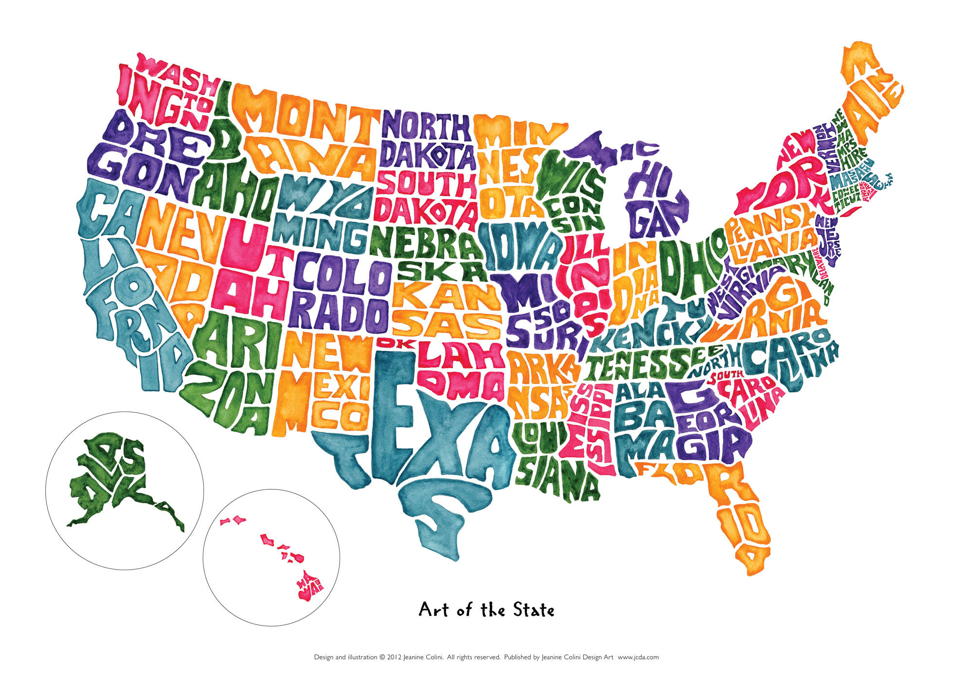 United States Map, white background, bold varied fonts, Full HD Desktop Wallpaper