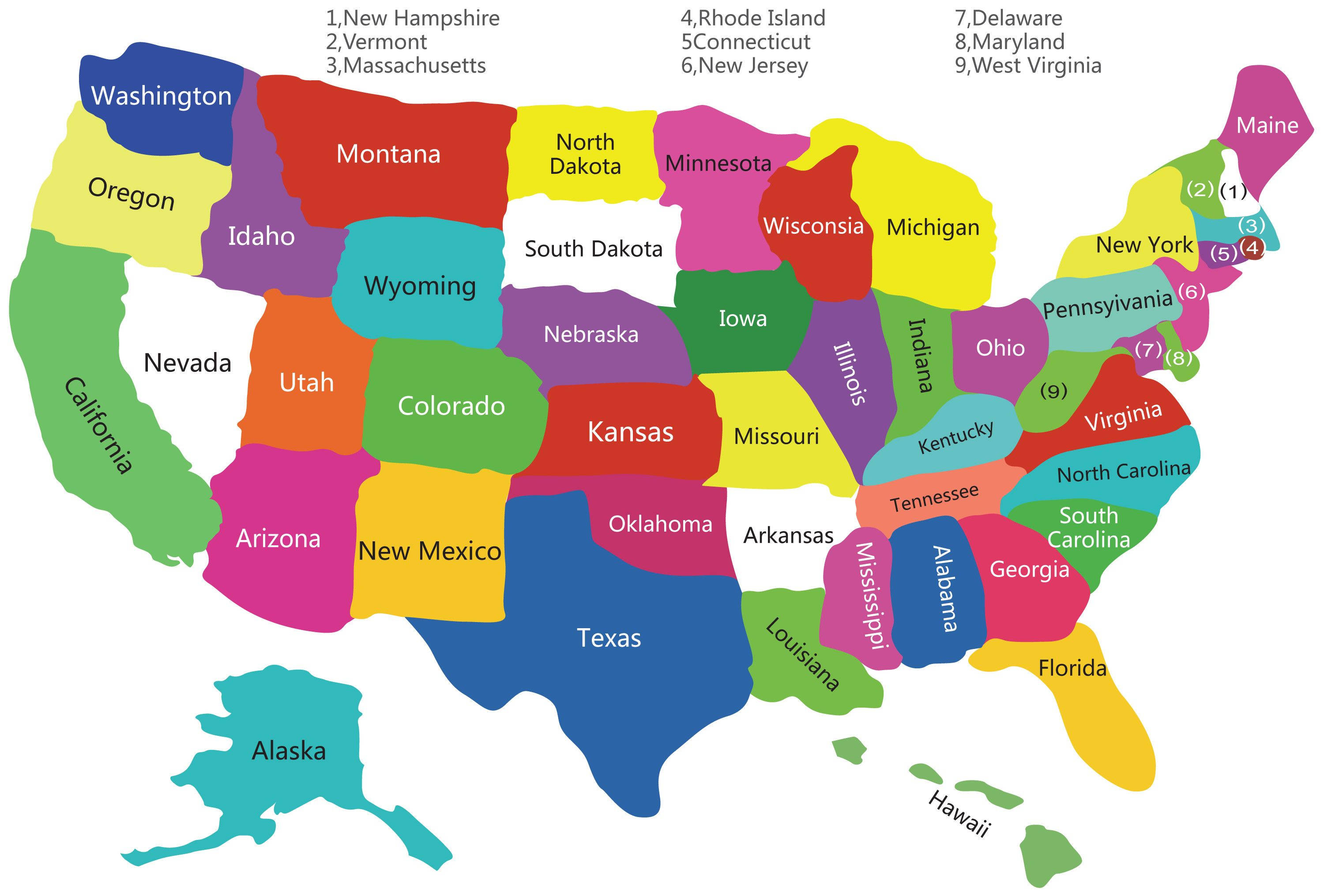 United States Map, country colors, border, 2K Desktop Wallpaper