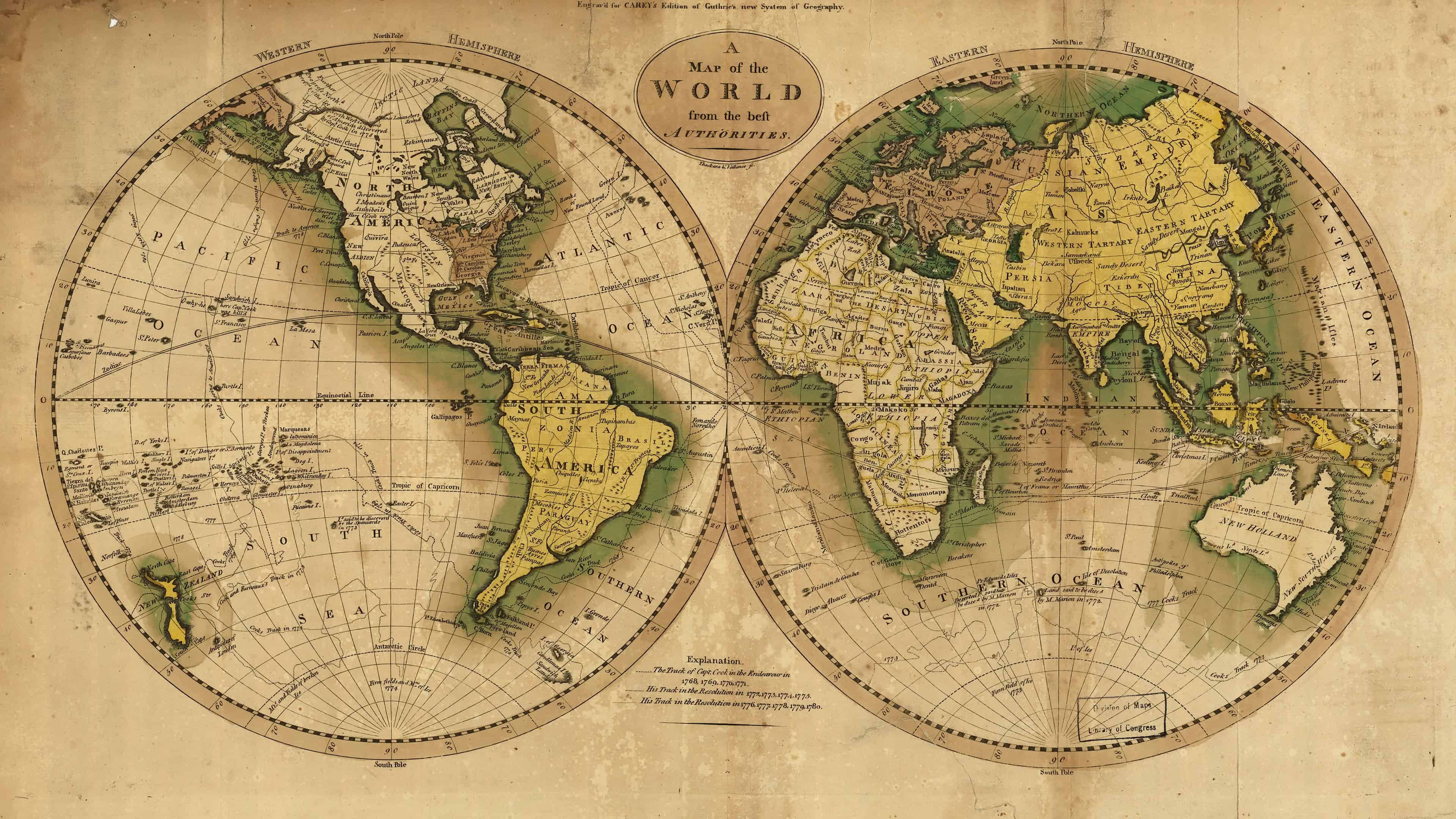 United States Map, vintage double-hemisphere world map, aged parchment texture, 4K Desktop Wallpaper