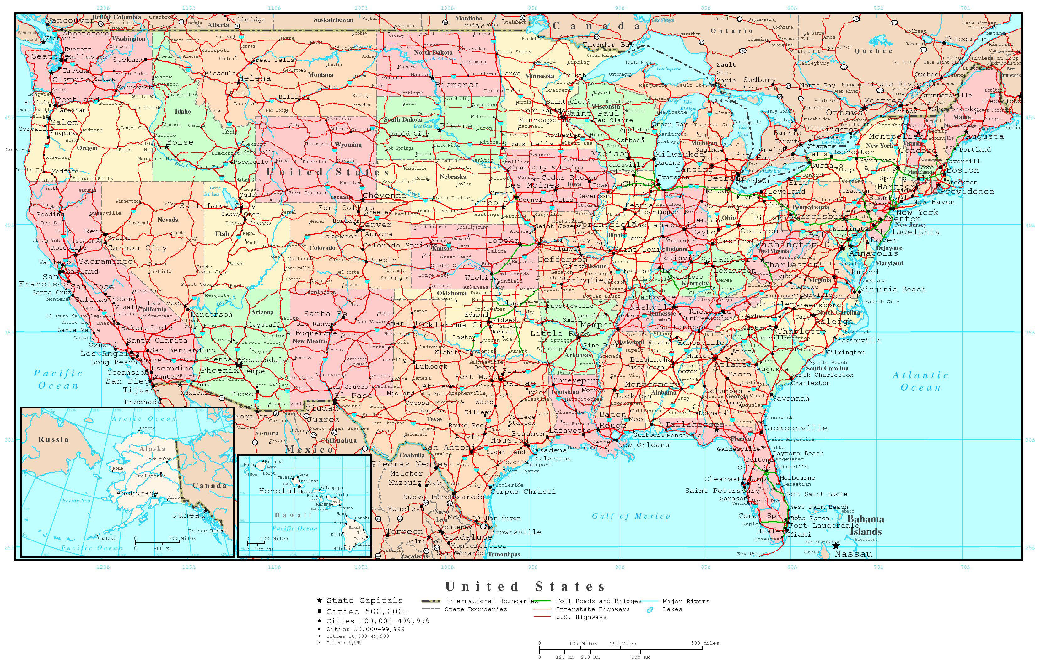 United States, National Main Road Map, vintage-style map, 2K Desktop Wallpaper