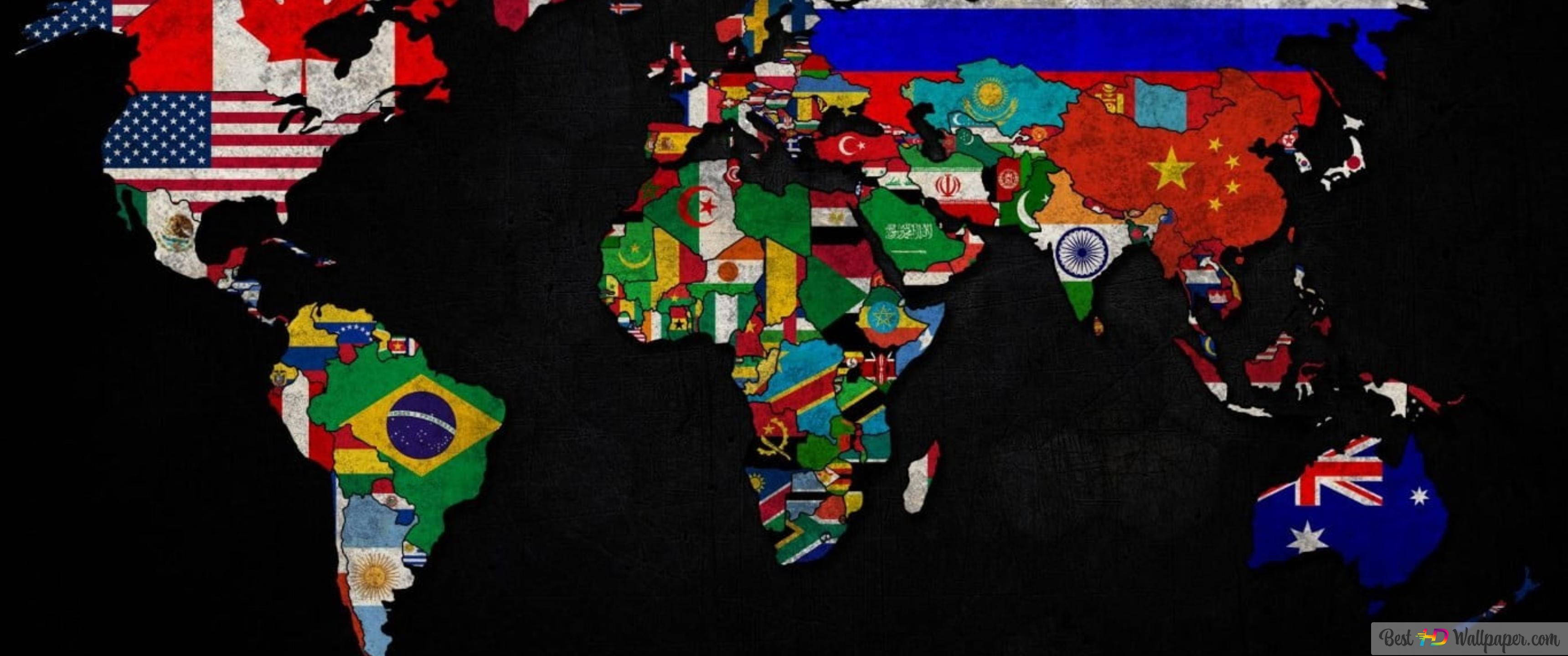 United States Map, 3440 x 1440, national flags, 2K Desktop Wallpaper