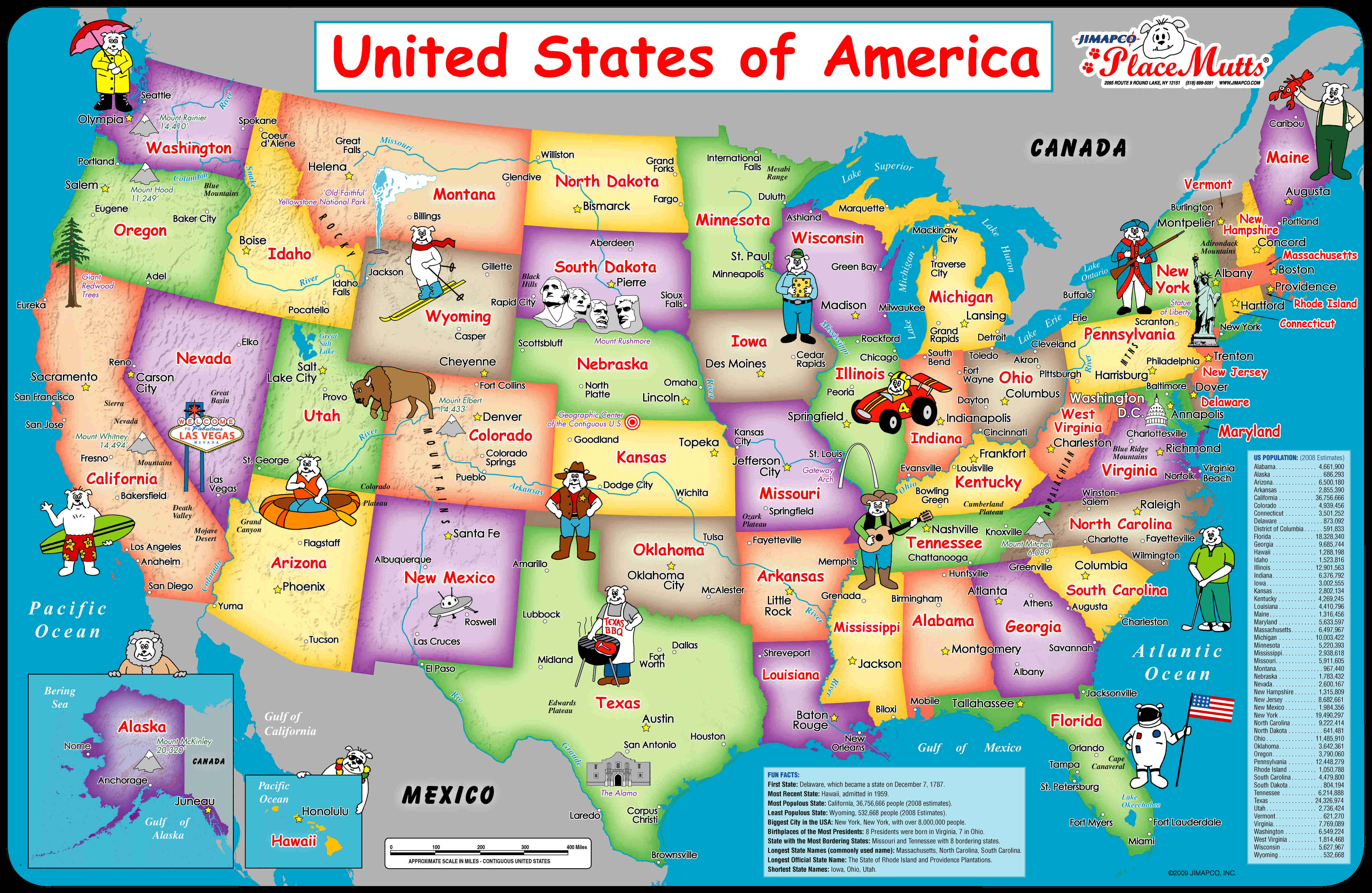 United States, cartoon map, mascot, 5K Desktop Wallpaper