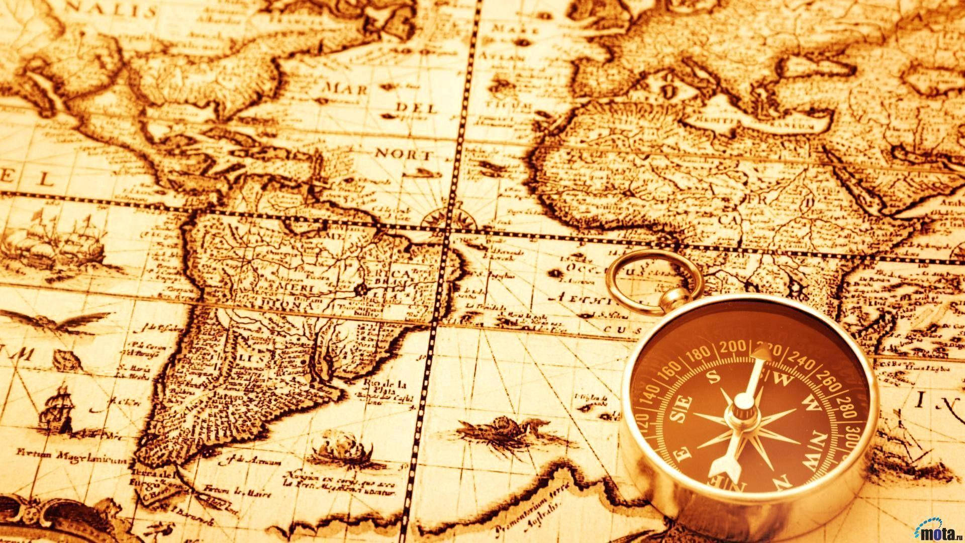 United States Map, vintage compass, antique world map, Full HD Desktop Wallpaper