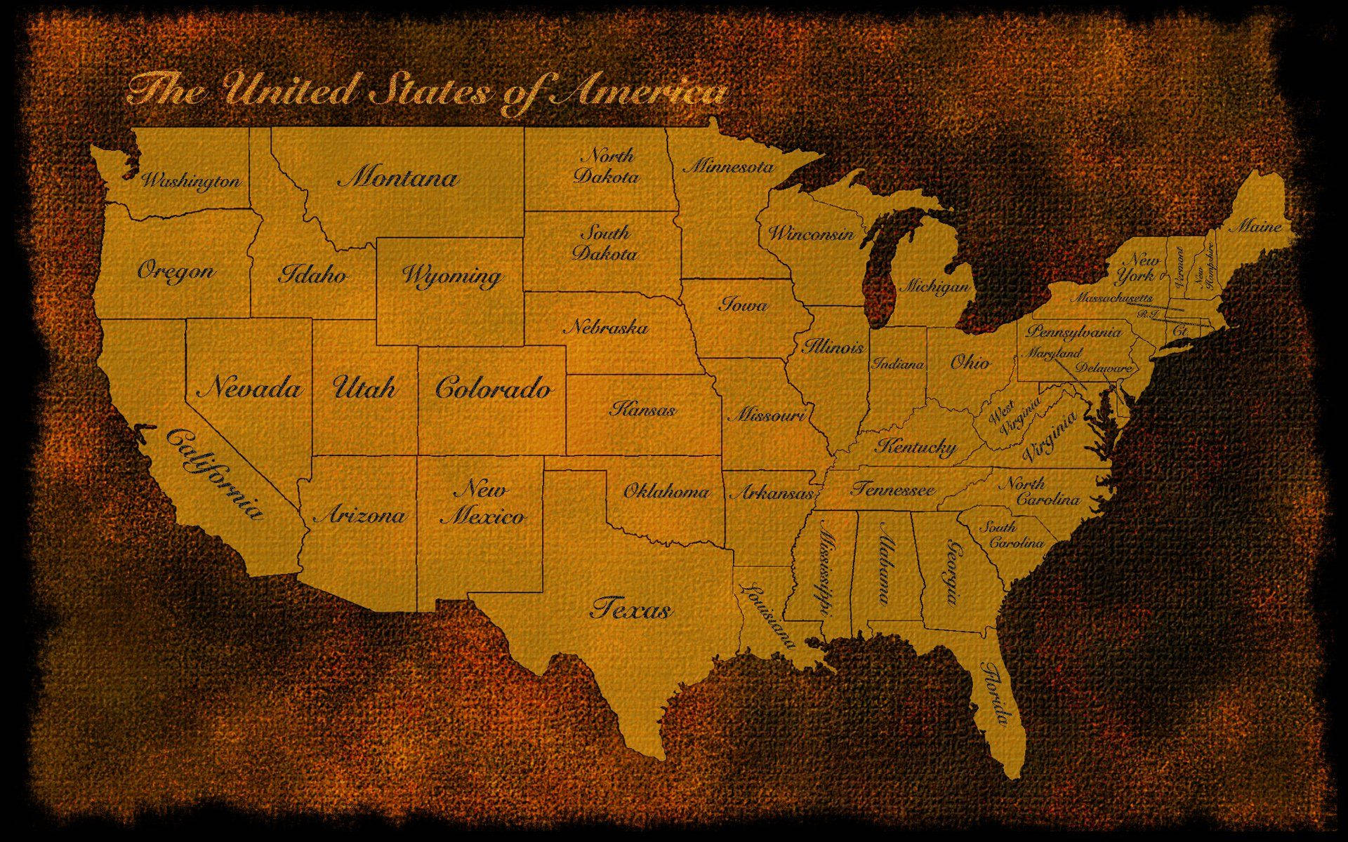 United States Map, vintage textured map, warm golden tones, Full HD Desktop Wallpaper