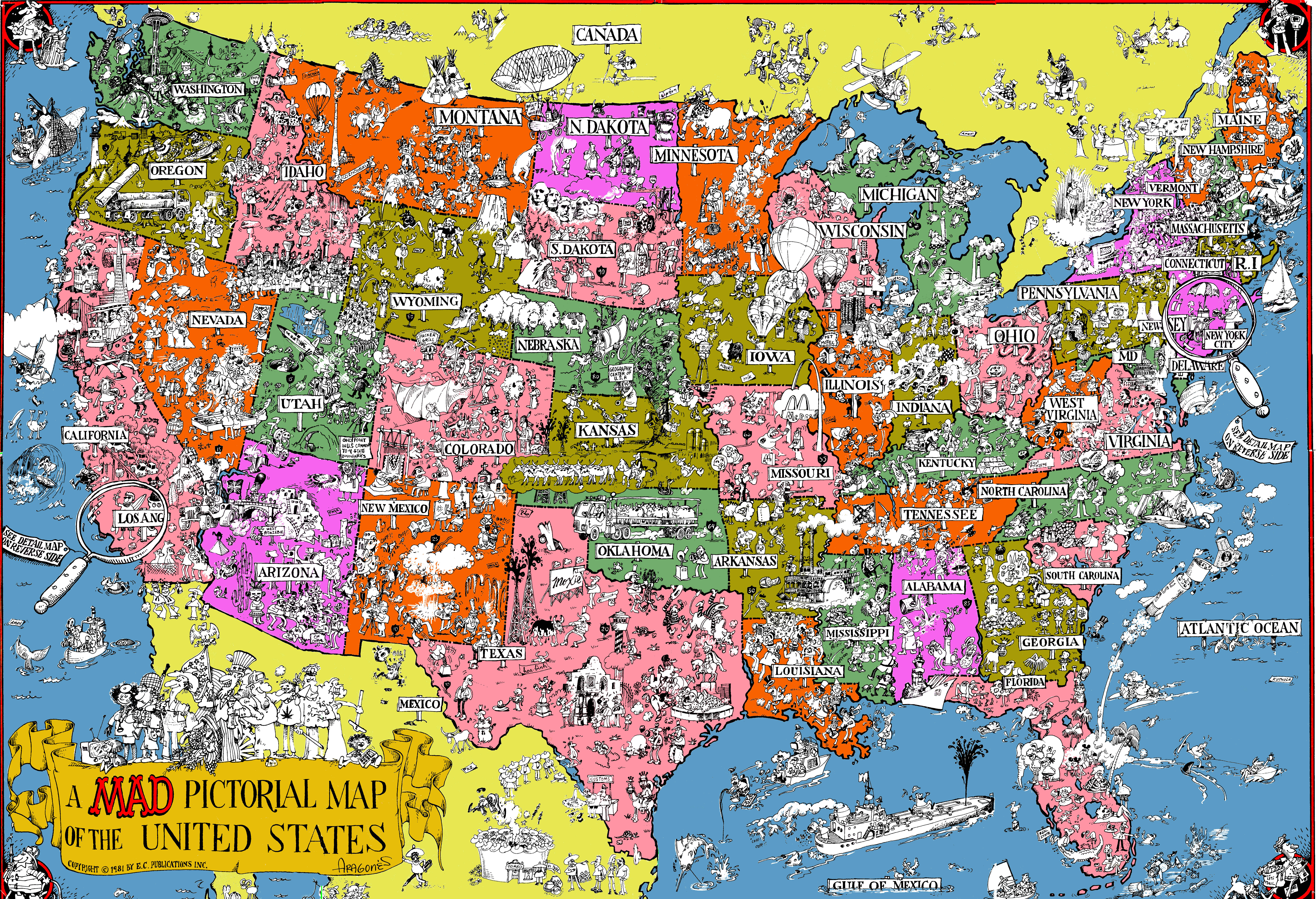 United States Map, 8634 x 5898, colorful cartoon map, 8K Desktop Wallpaper
