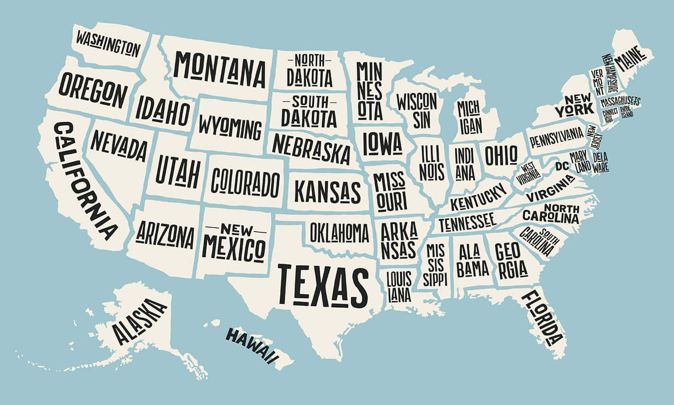 United States, state names, bold black text, HD Desktop Wallpaper