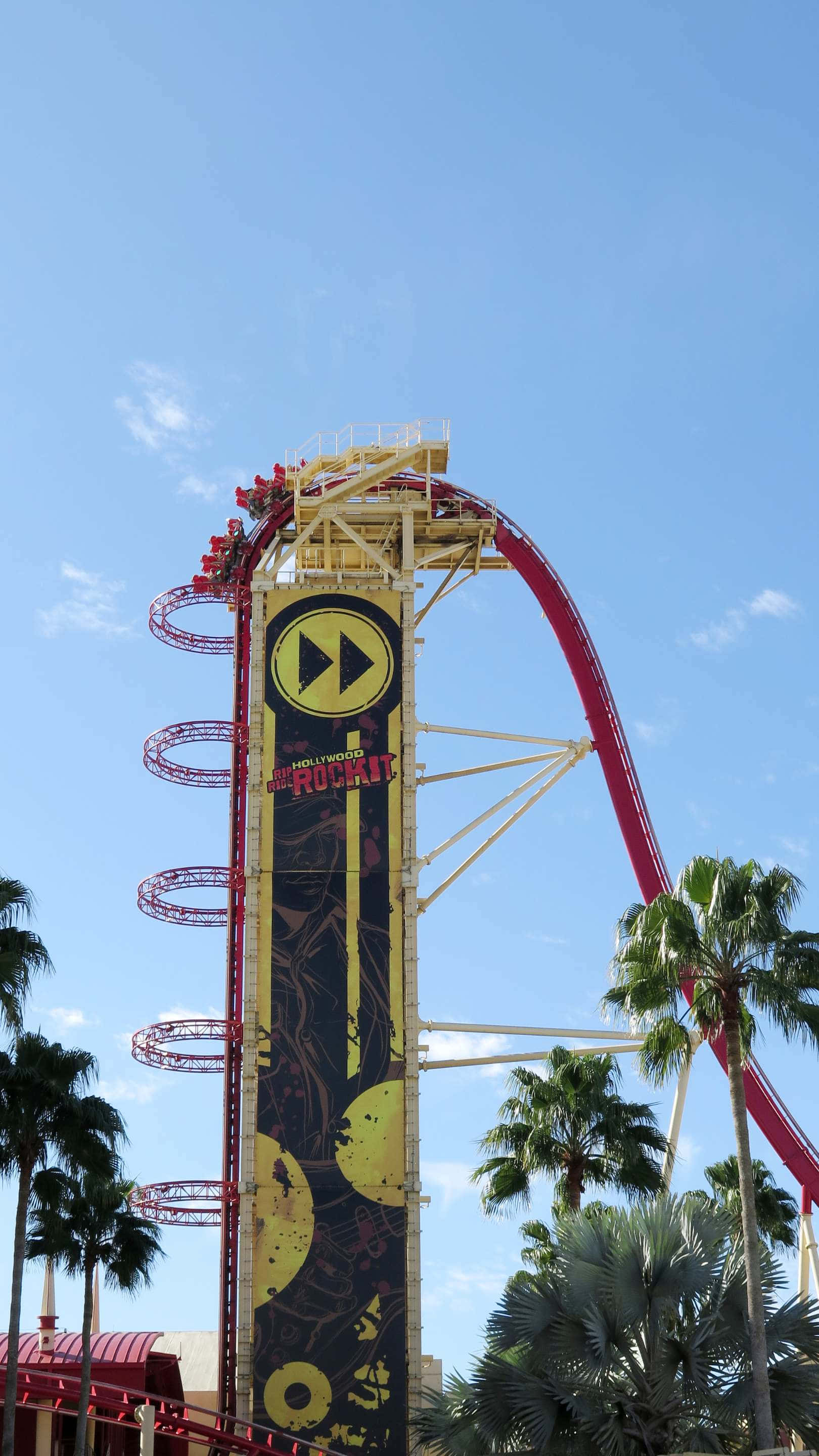 Universal Studios Singapore, roller coaster, red and yellow, 2K Phone Wallpaper