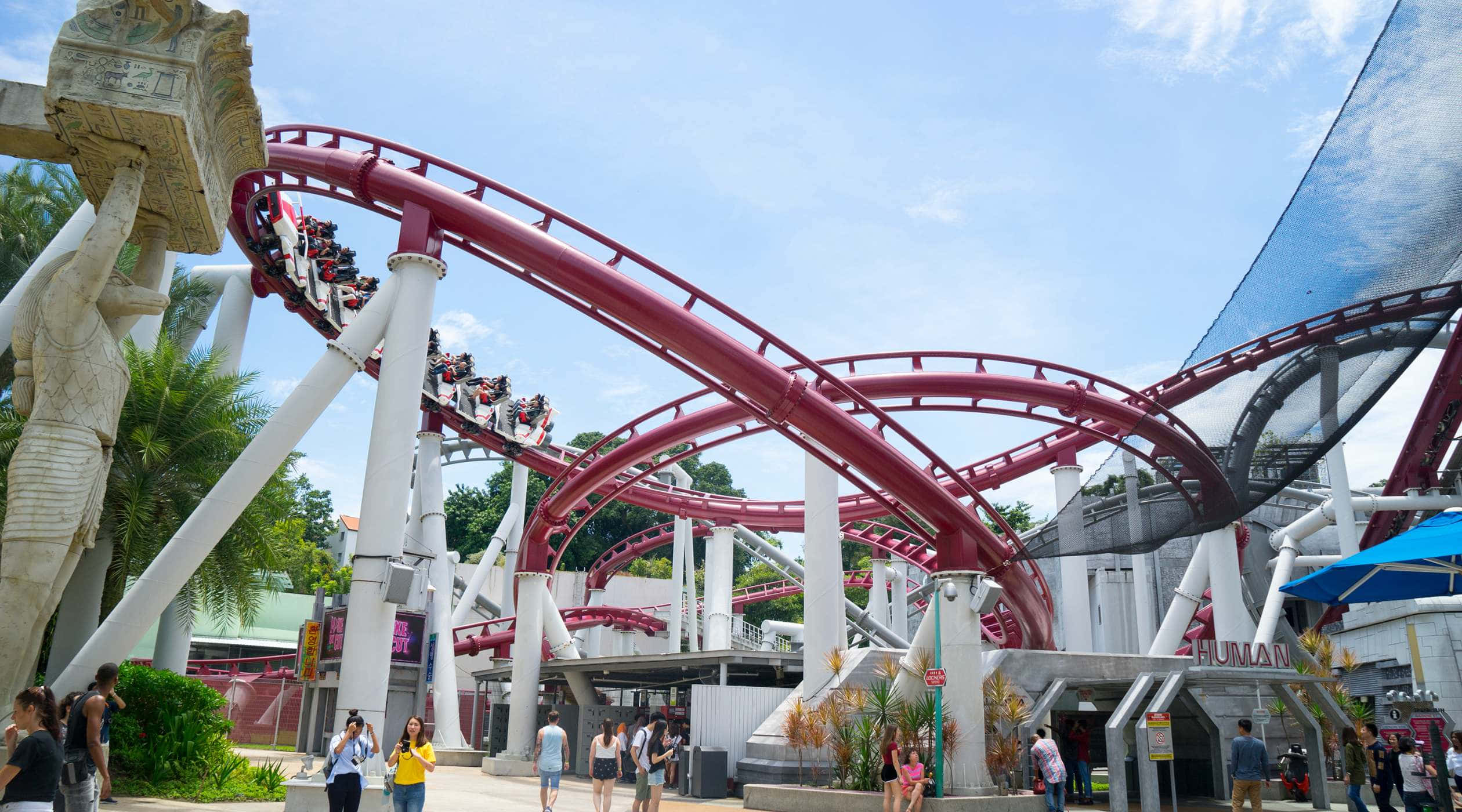 Universal Studios Singapore, roller coaster, vibrant red, Full HD Desktop Wallpaper