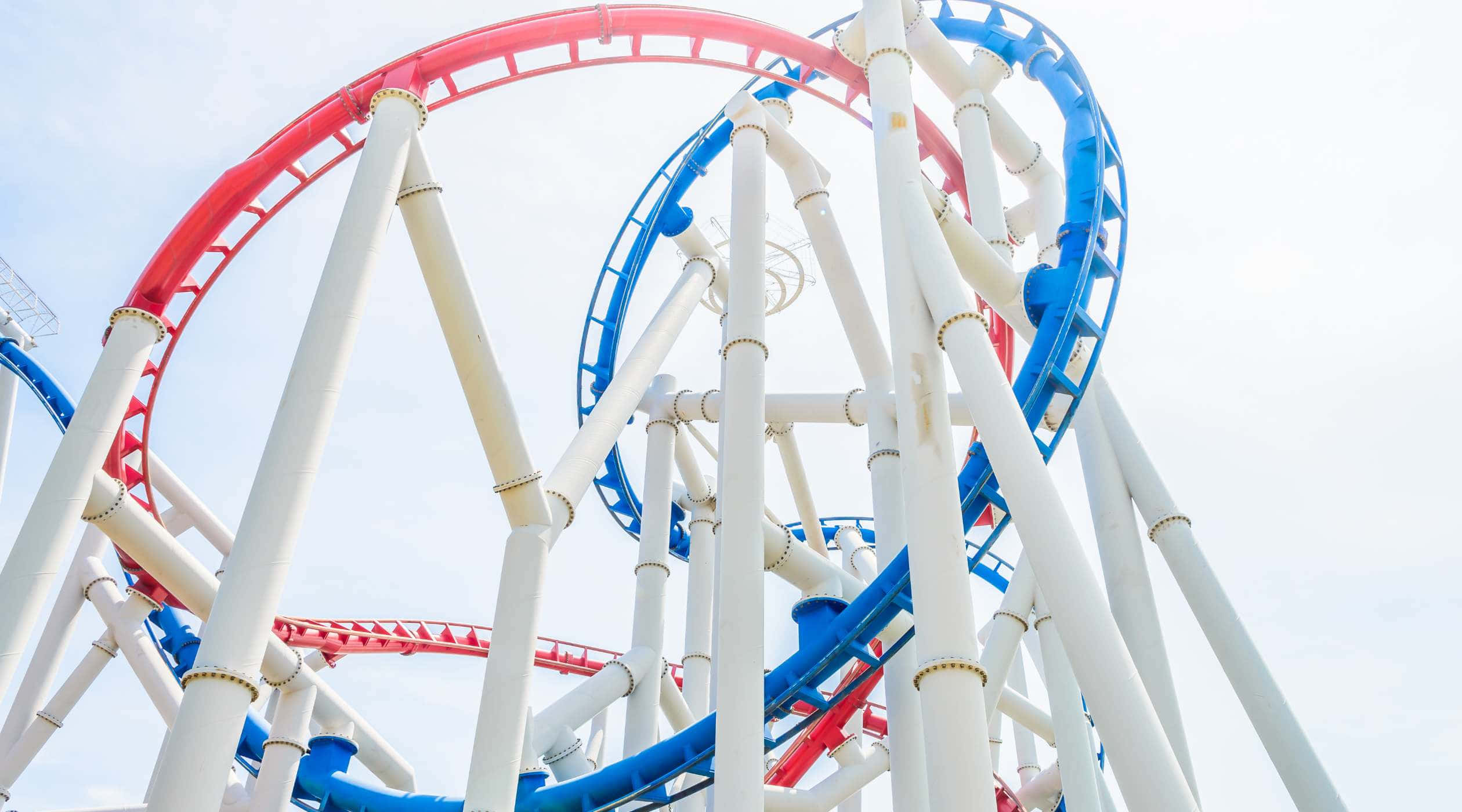 Universal Studios Singapore, roller coaster, red and blue, Full HD Desktop Wallpaper